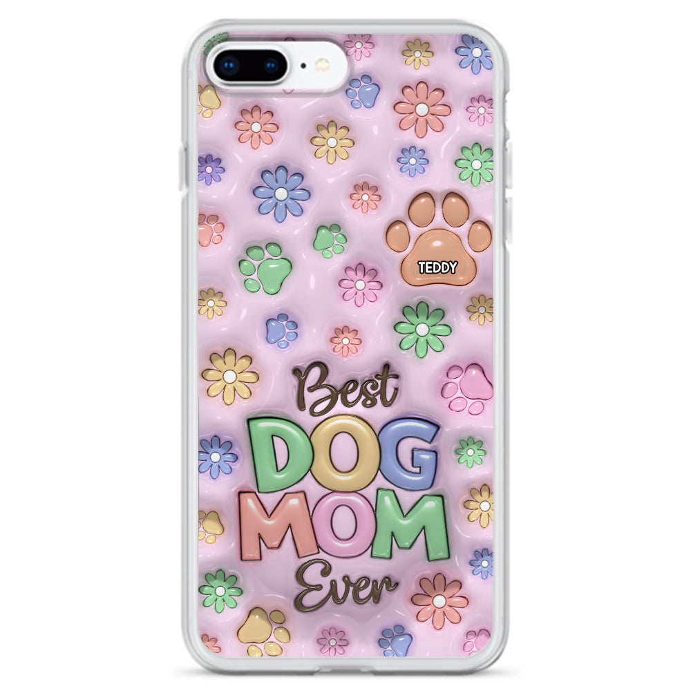 Customizable 3D Inflated Effect Dog Mom Flower And Paw Personalized Phone Case