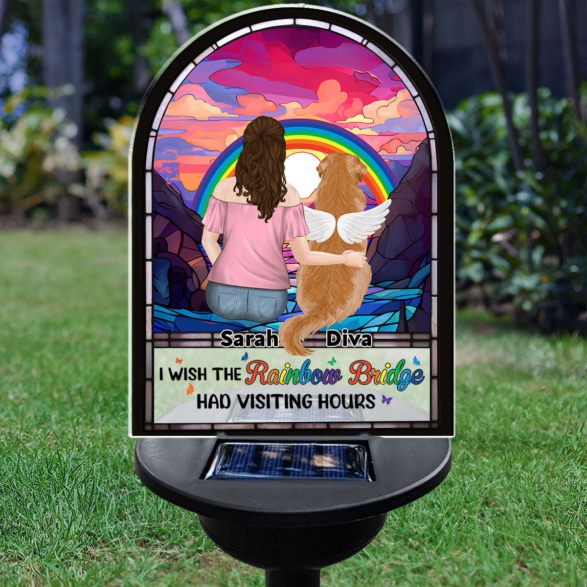 Personalized Rainbow Bridge Custom Solar Light with Visiting Hours Tribute