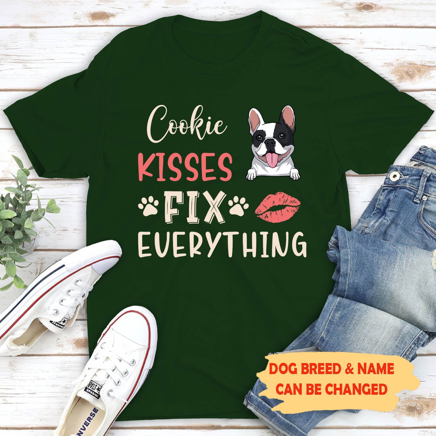Personalized Unisex Dog - Themed T - Shirt: Dog Kisses Fix It All