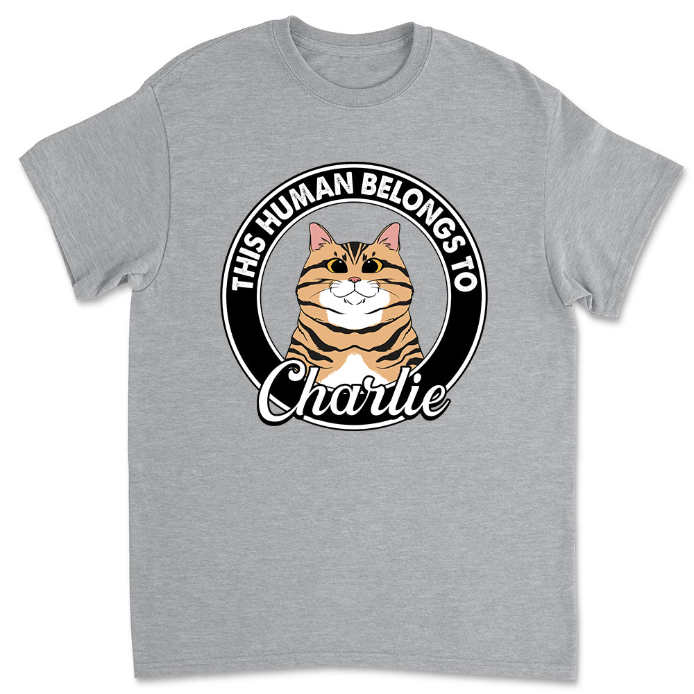 Personalized Unisex 'Human Belongs to Cat' T - shirt: Ideal Gift for Pet Lovers