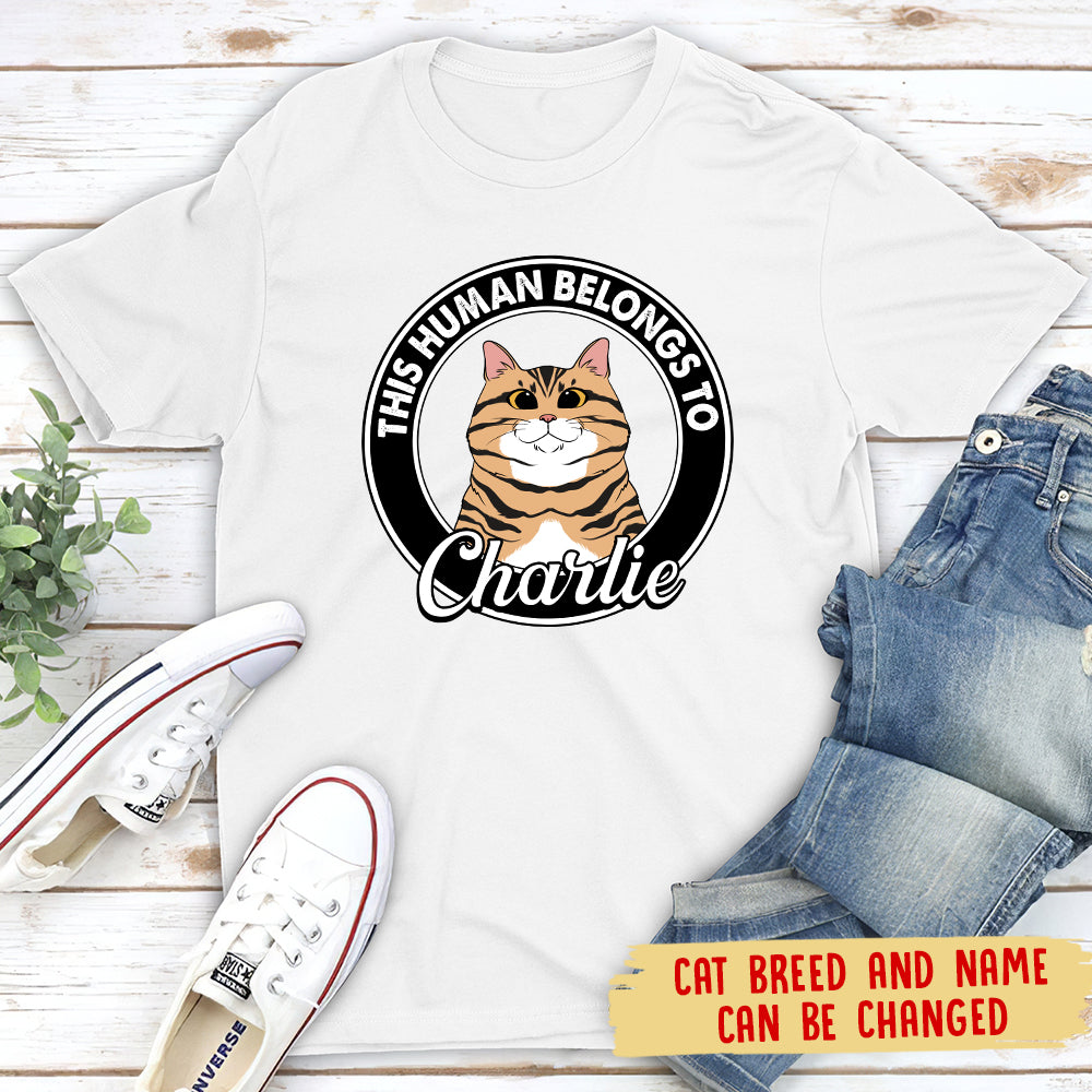 Personalized Unisex 'Human Belongs to Cat' T - shirt: Ideal Gift for Pet Lovers