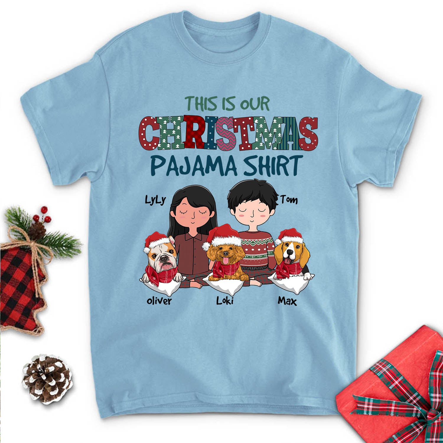 Personalized Custom Unisex Christmas Pajama Couple T - shirt