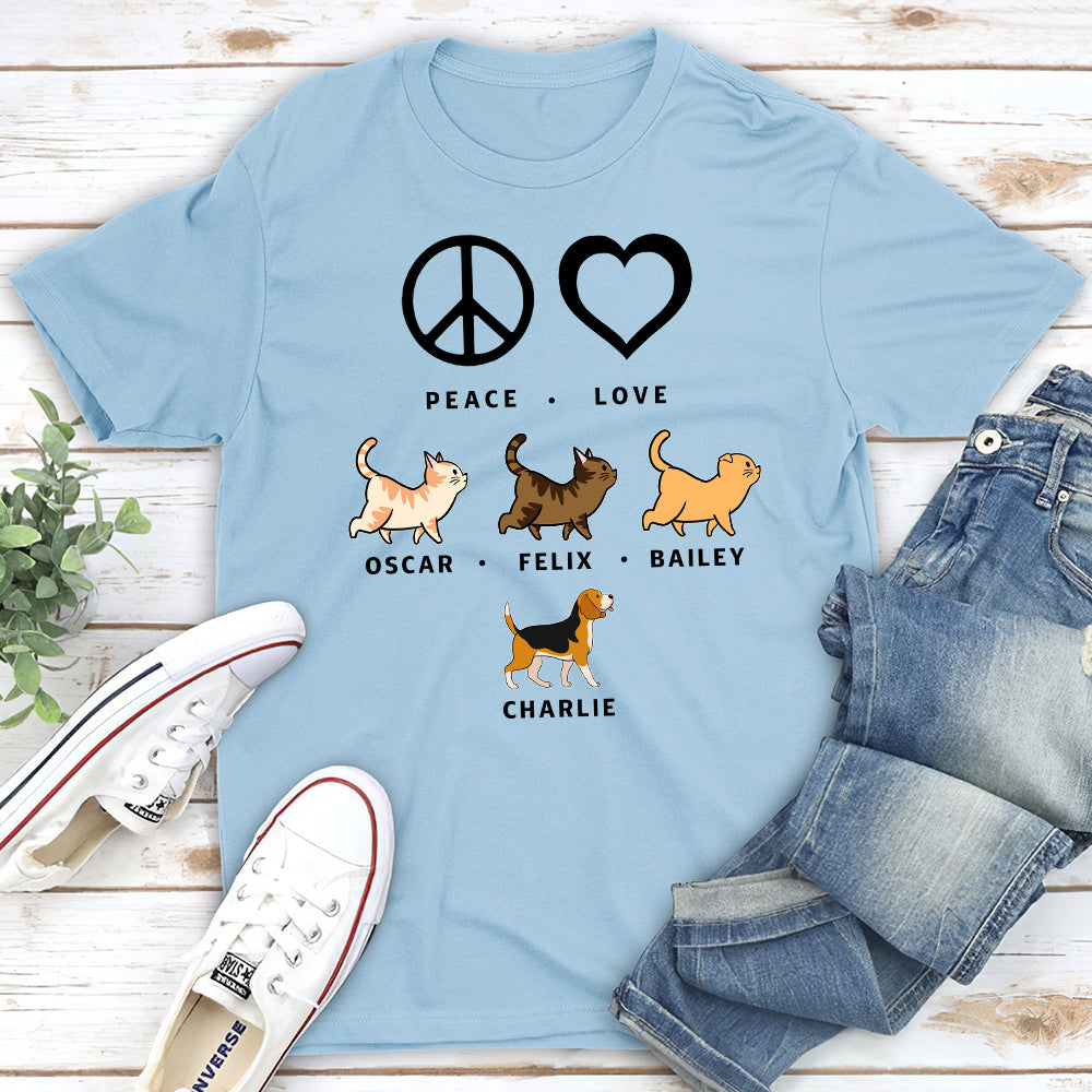 Personalized Peace Love Pet Pattern Unisex T-shirt - Ideal Gift for Pet Lovers