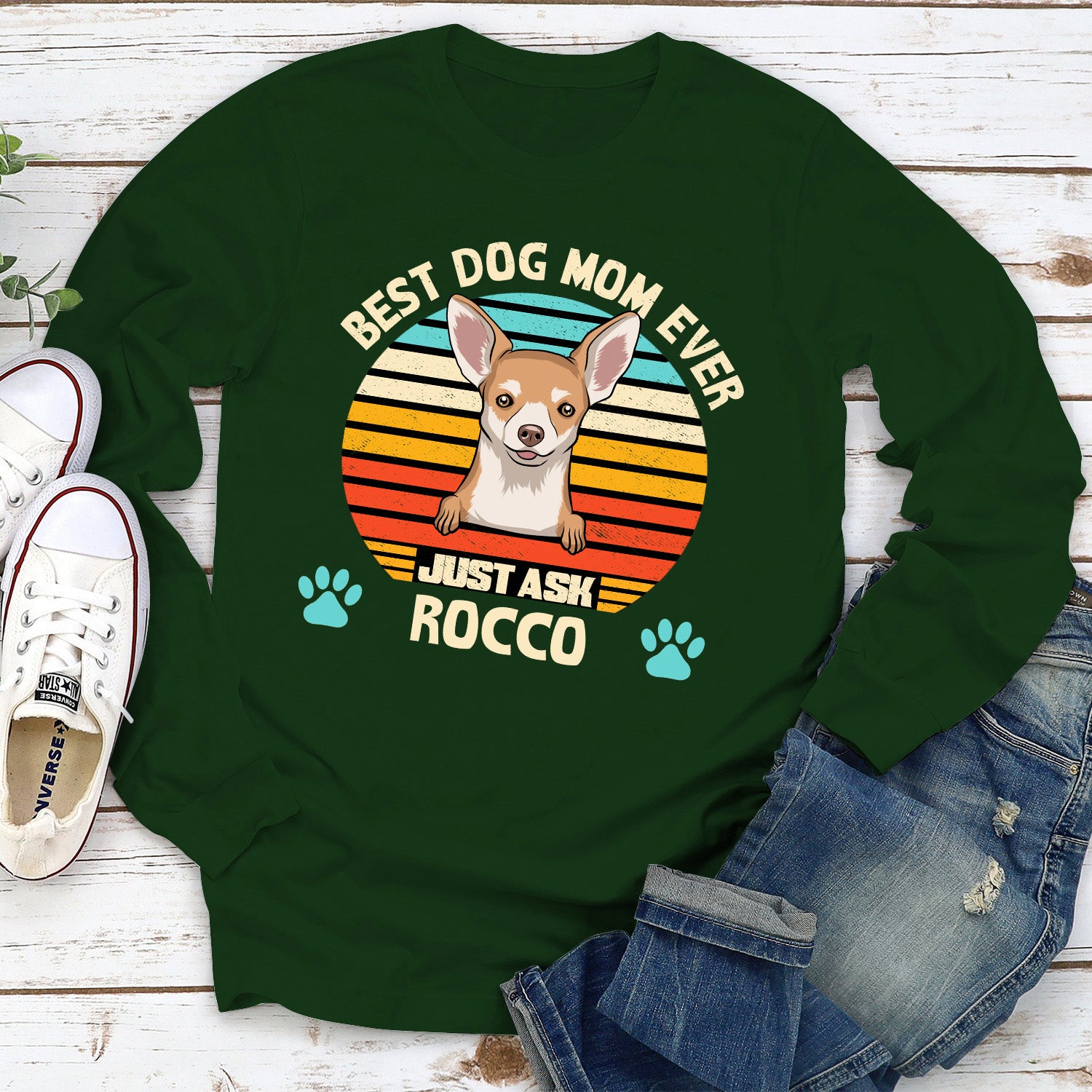 Best Dog Dad/Mom Ever! Personalized Custom Long Sleeve Pet Lover T-shirt