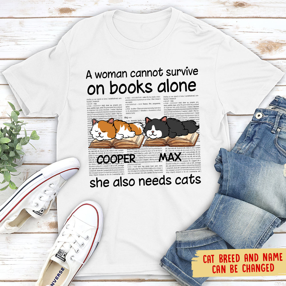 Personalized Unisex T-shirt: A Woman with Books and Cats - Ideal Gift for Pet Lovers