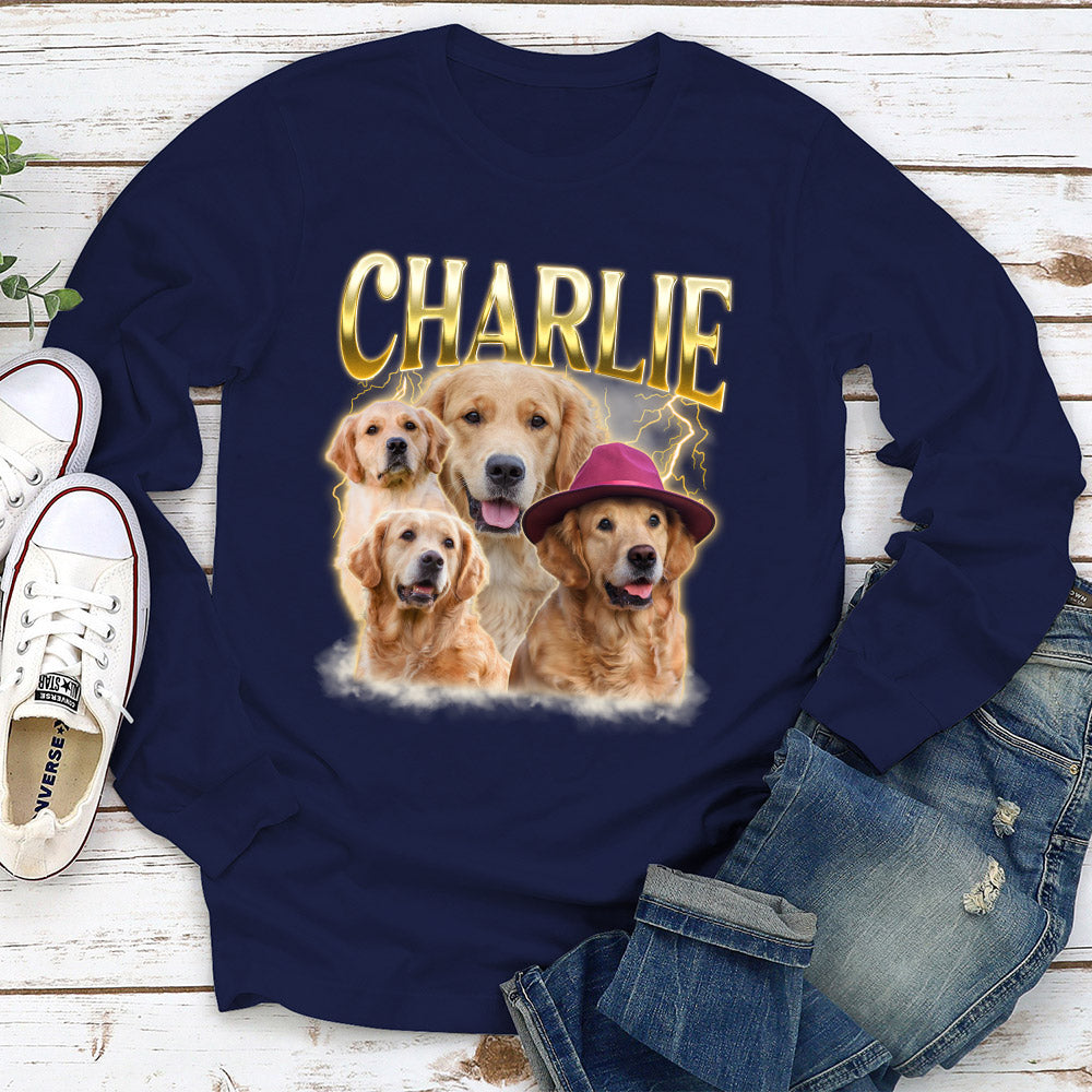 Custom Vintage Pet Face Personalized Long Sleeve T - shirt