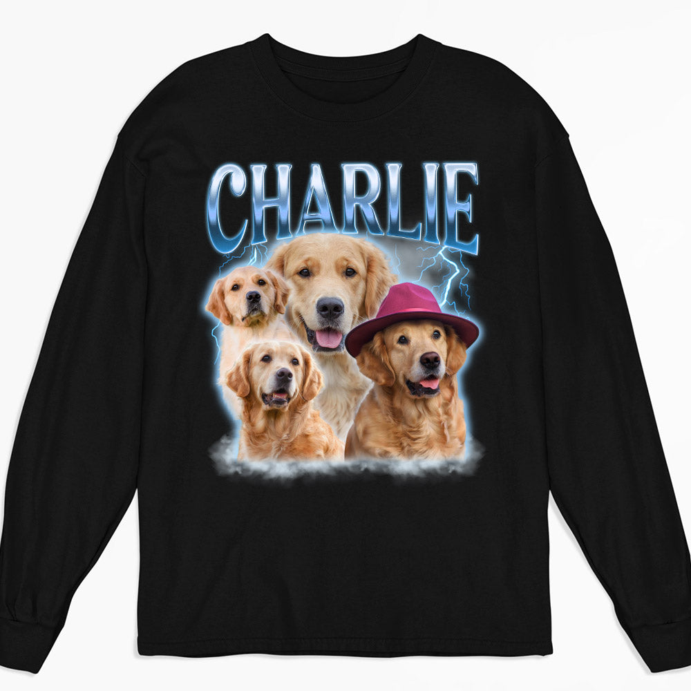 Custom Vintage Pet Face Personalized Long Sleeve T - shirt