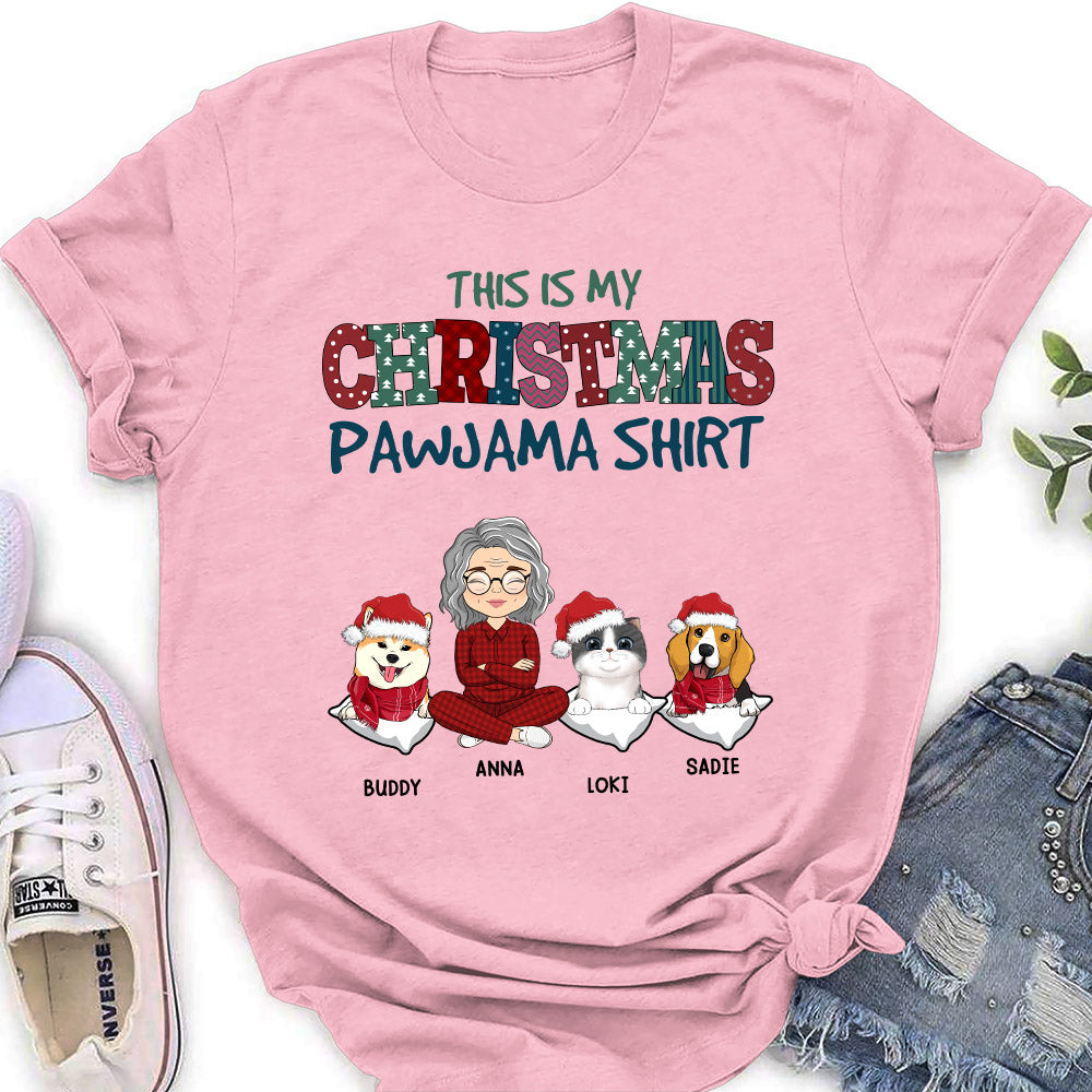 Personalized Pets Christmas Pawjama Women's T - shirt: Ideal Gift for Pet Lovers
