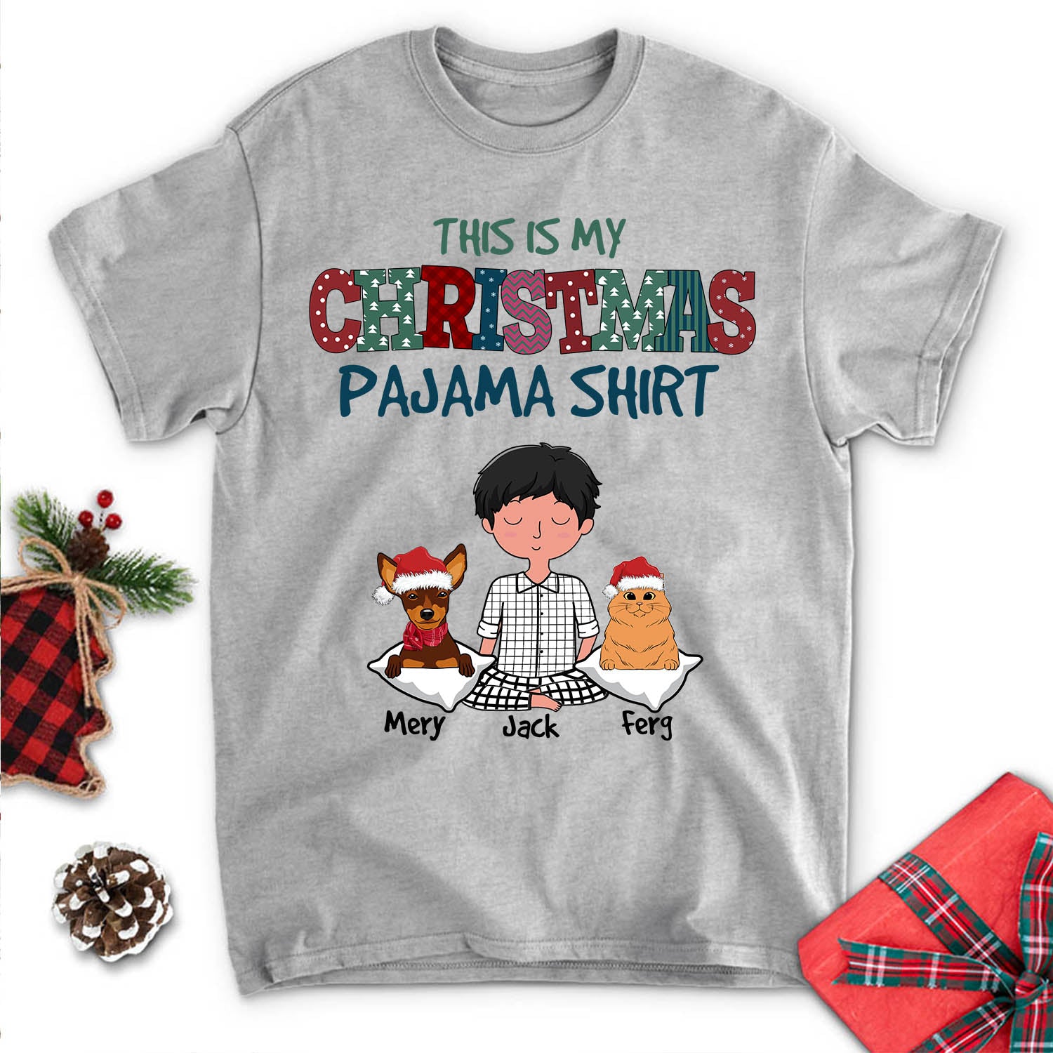 Customizable Pet Christmas Unisex Pajama T - Shirt