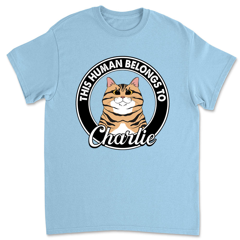 Personalized Unisex 'Human Belongs to Cat' T - shirt: Ideal Gift for Pet Lovers