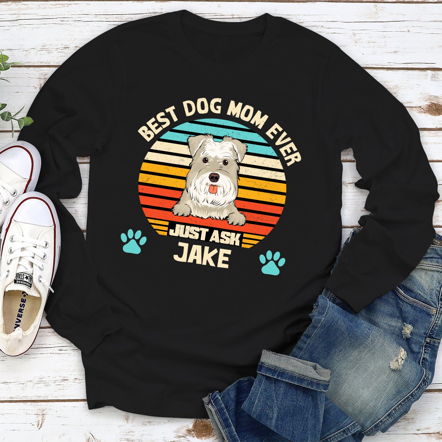 Best Dog Dad/Mom Ever! Personalized Custom Long Sleeve Pet Lover T-shirt