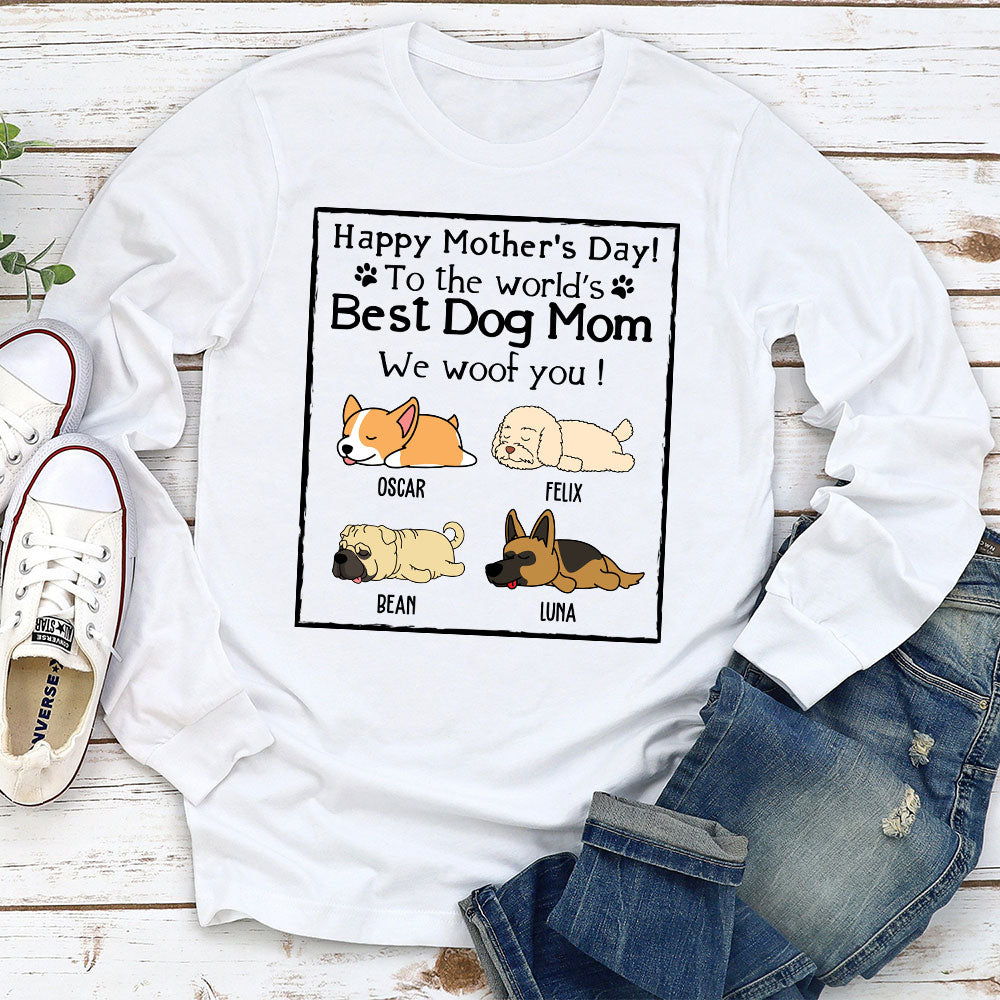 Woof Best Dog Mom - Customizable Personalized Long Sleeve Dog Lover T-shirt
