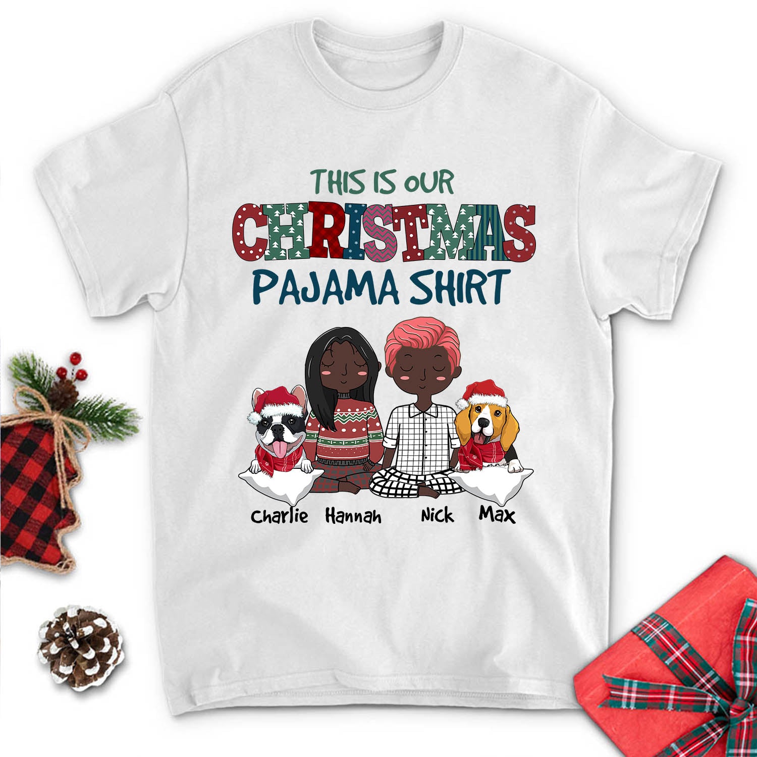 Personalized Custom Unisex Christmas Pajama Couple T - shirt