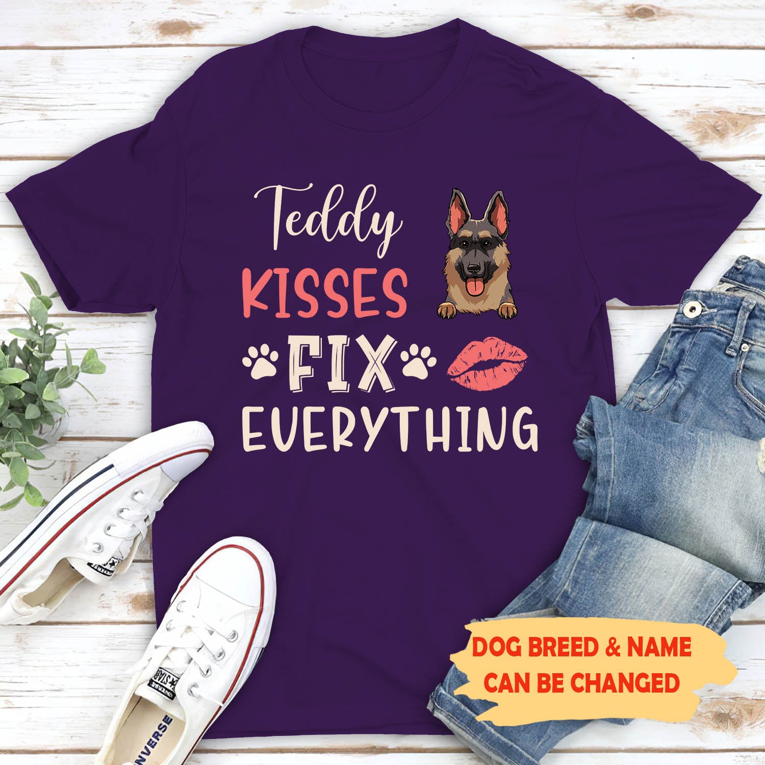 Personalized Unisex Dog - Themed T - Shirt: Dog Kisses Fix It All