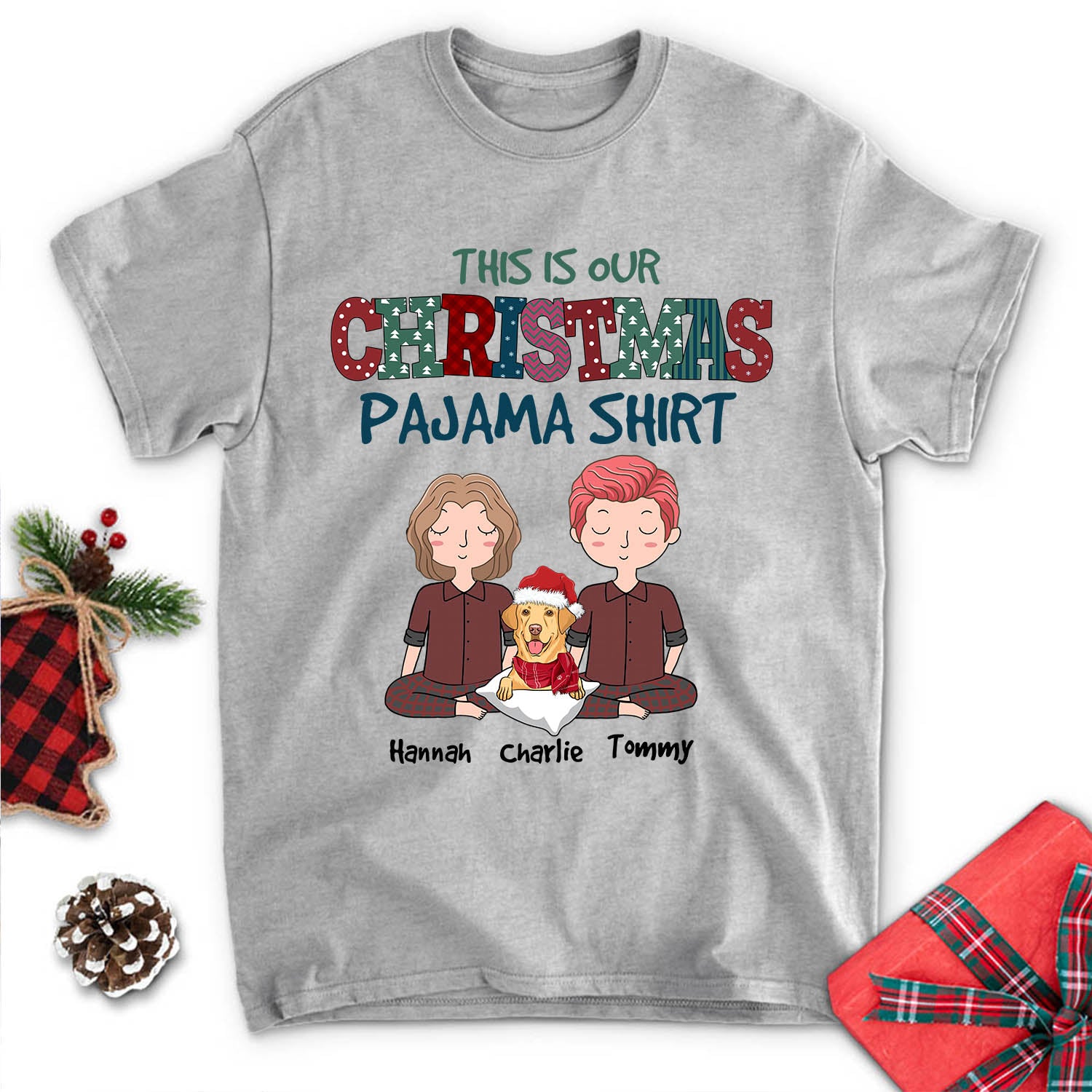 Personalized Custom Unisex Christmas Pajama Couple T - shirt