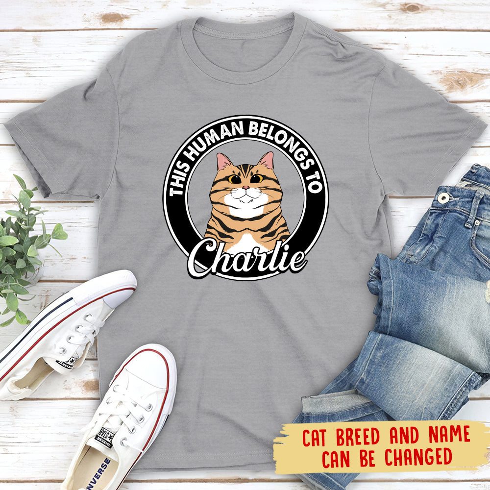Personalized Unisex 'Human Belongs to Cat' T - shirt: Ideal Gift for Pet Lovers