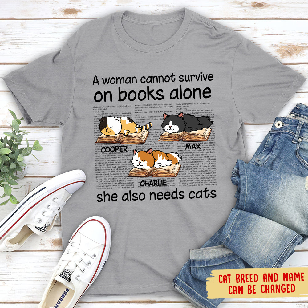 Personalized Unisex T-shirt: A Woman with Books and Cats - Ideal Gift for Pet Lovers