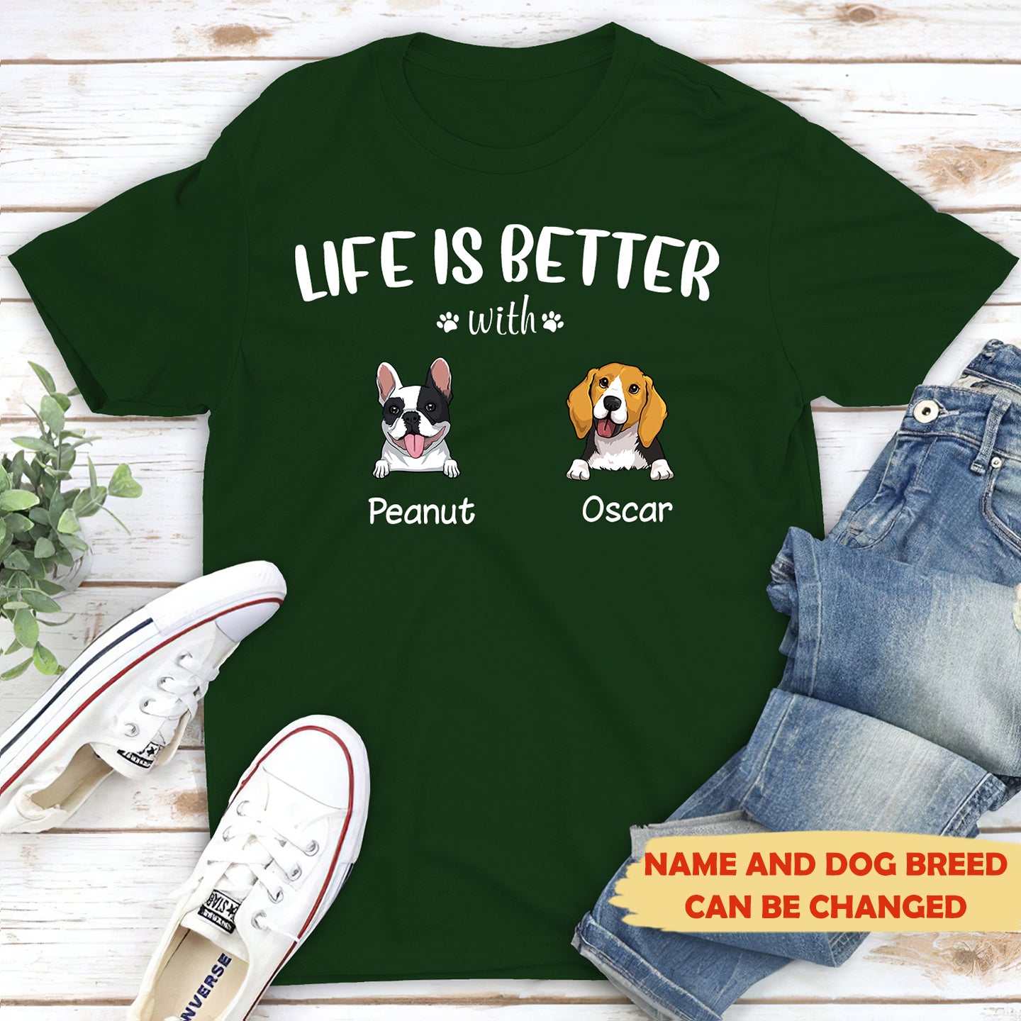 Personalized Premium 'Life is better' White Text T-shirt - Ideal for Pet Lovers