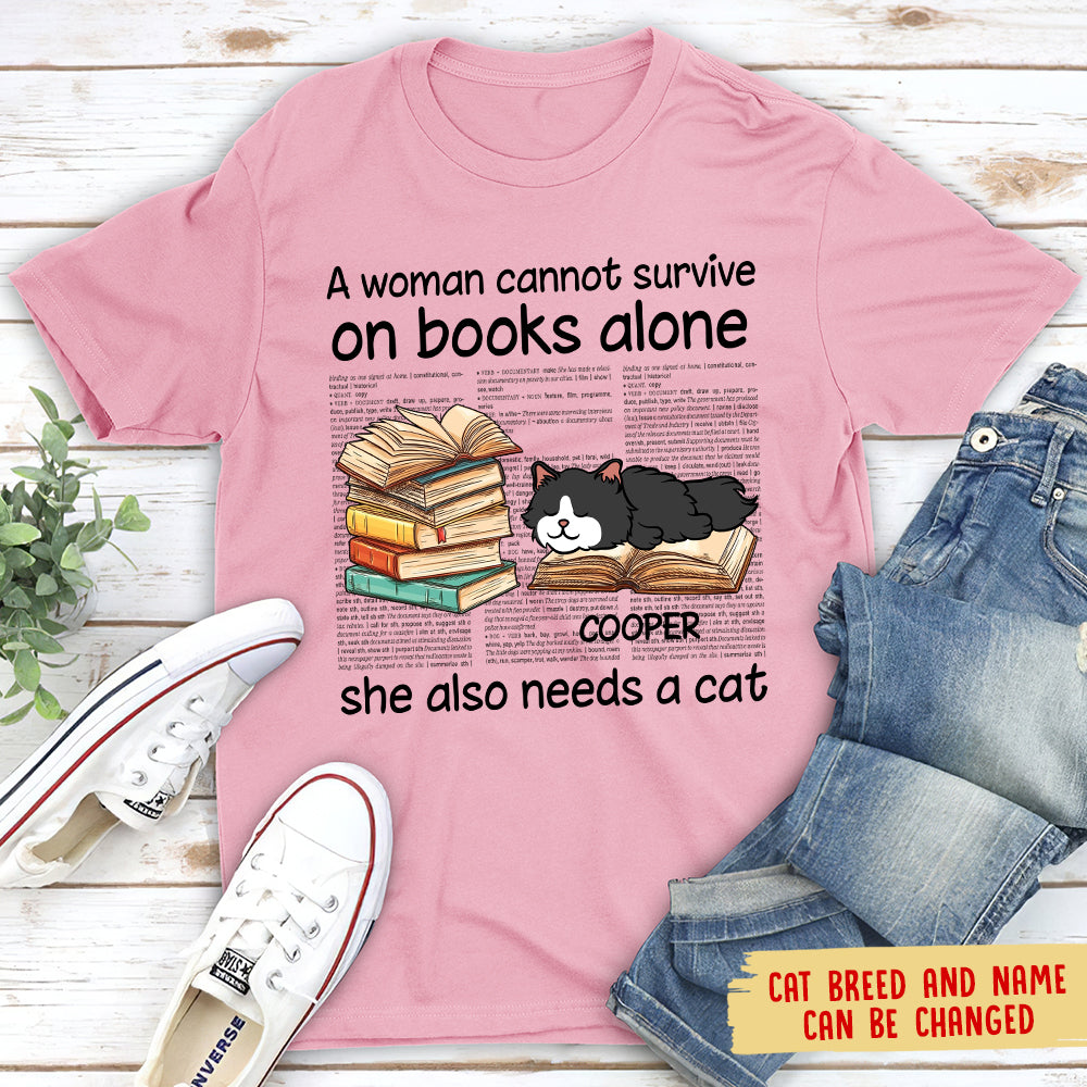 Personalized Unisex T-shirt: A Woman with Books and Cats - Ideal Gift for Pet Lovers