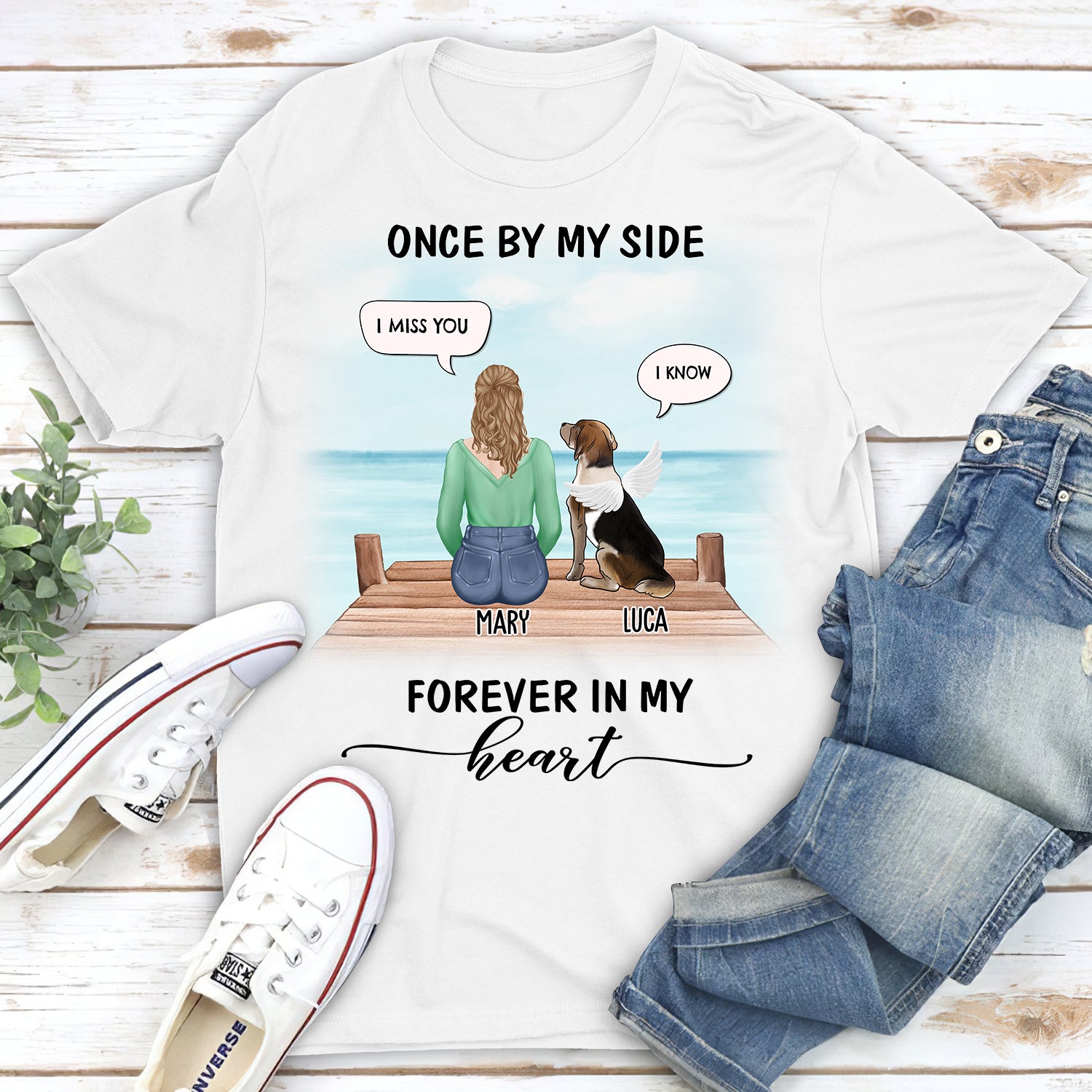 Once By My Side Speech Beach - Customizable Unisex Memorial T-shirt for Pet Lovers