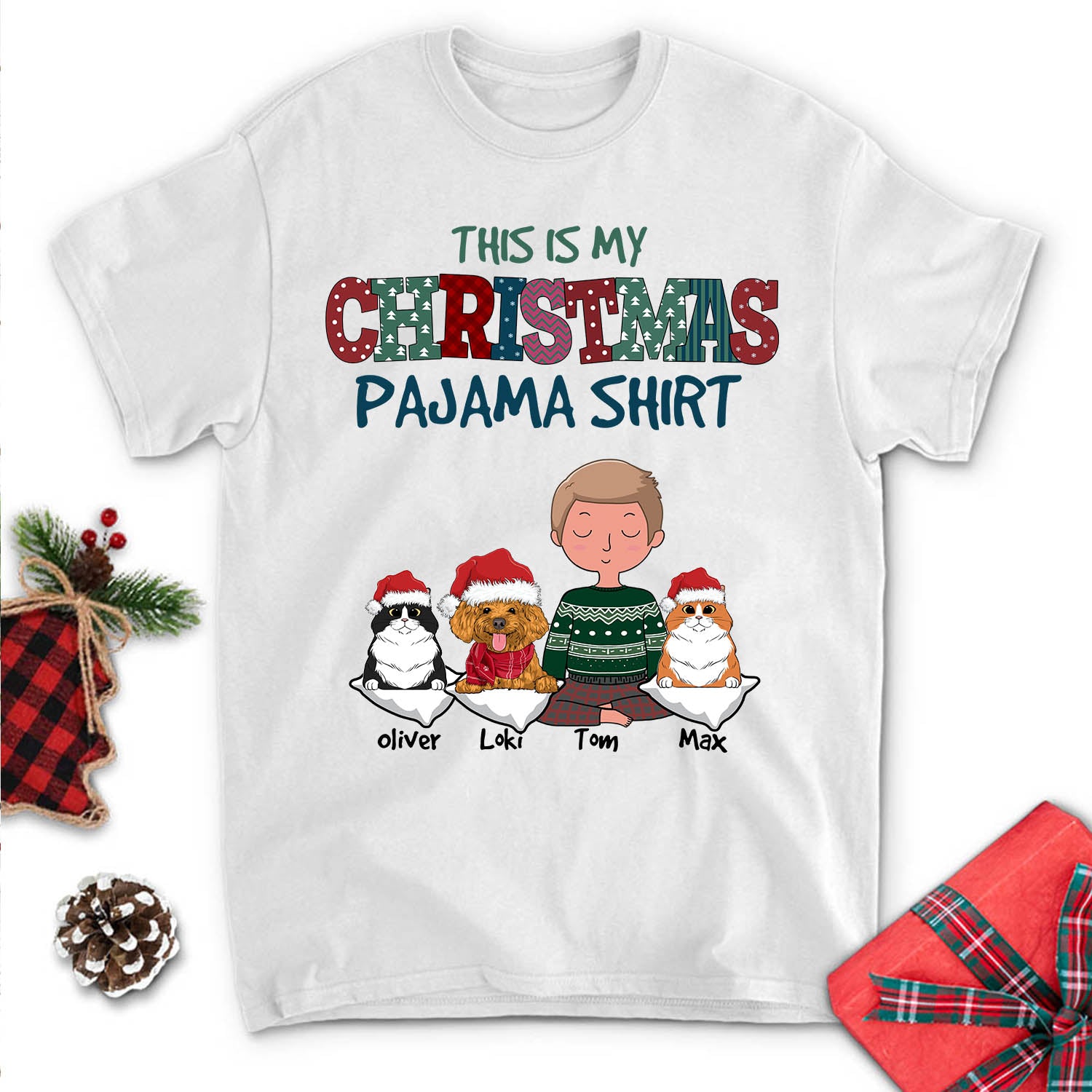 Customizable Pet Christmas Unisex Pajama T - Shirt