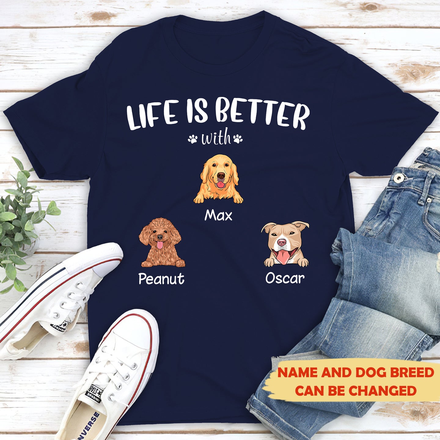 Personalized Premium 'Life is better' White Text T-shirt - Ideal for Pet Lovers