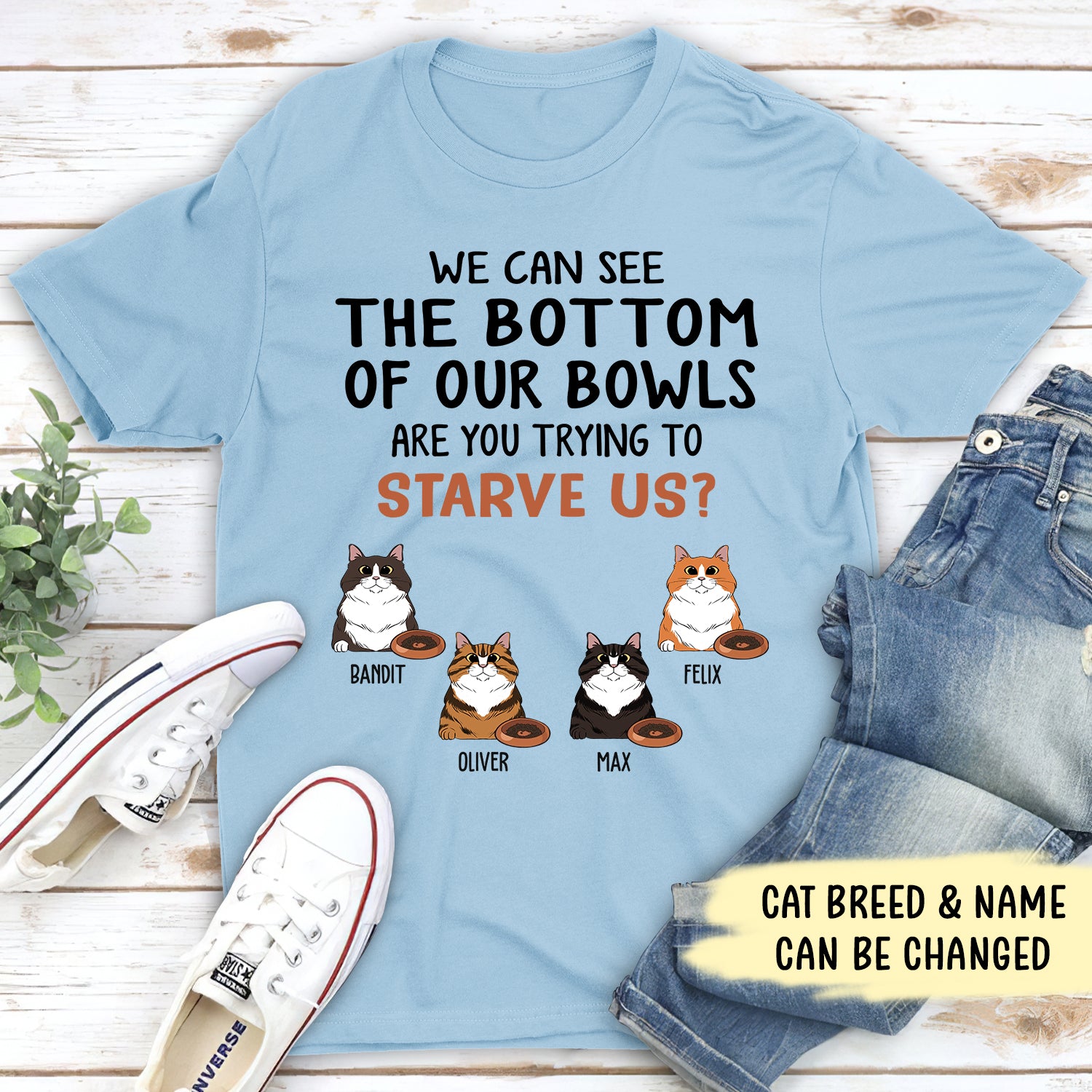 Hungry Cat Personalized Unisex Custom T - shirt: Ideal Gift for Pet Lovers