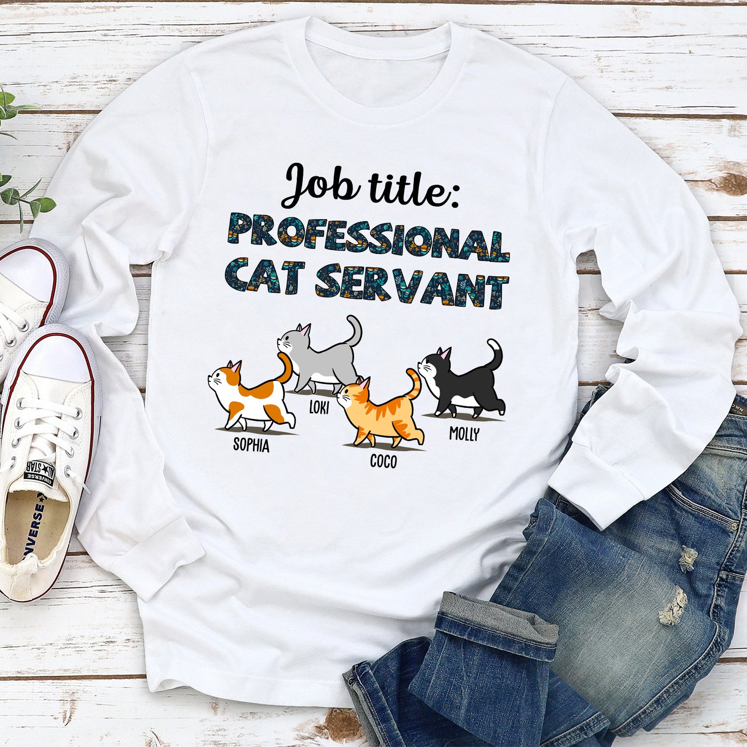 Customizable Professional Cat Servant Long Sleeve T - shirt for Pet Lovers