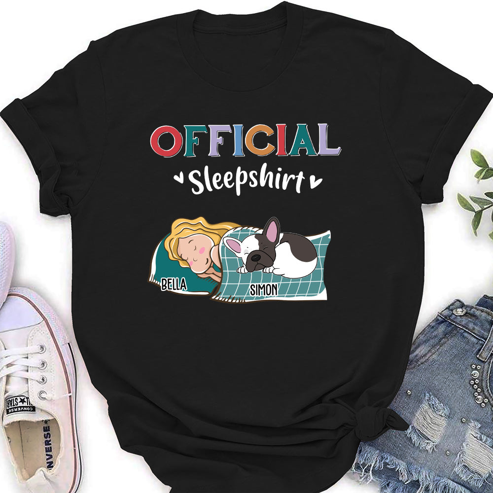 Personalized Dog Curled Up Sleepshirt - Custom Women's T-shirt for Pet Lovers