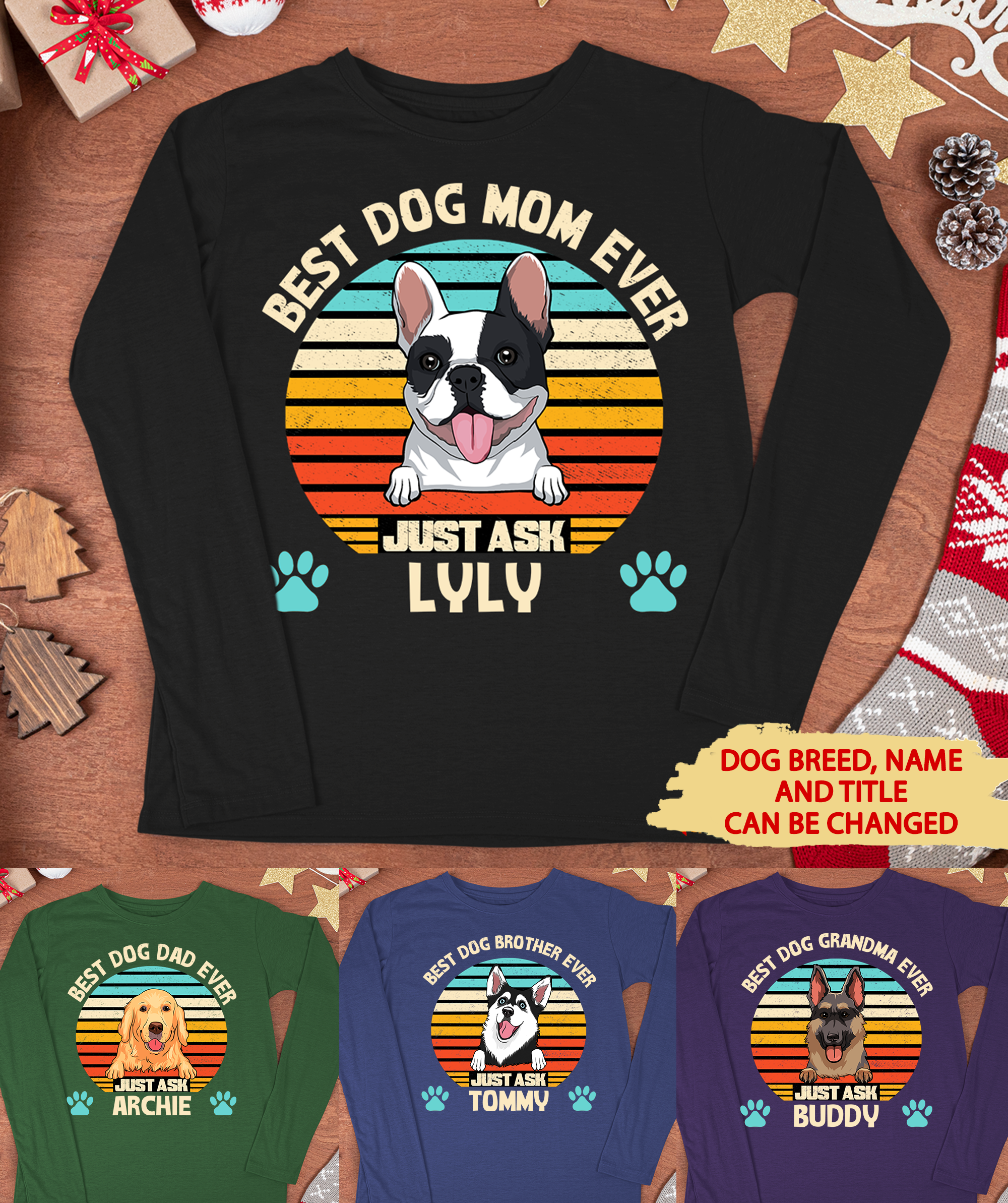 Best Dog Dad/Mom Ever! Personalized Custom Long Sleeve Pet Lover T-shirt
