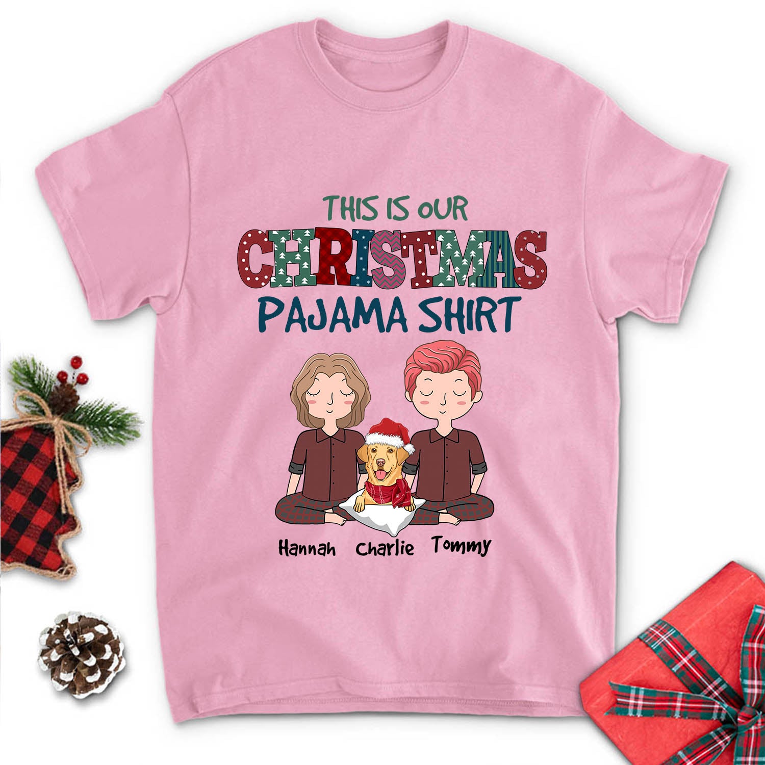 Personalized Custom Unisex Christmas Pajama Couple T - shirt