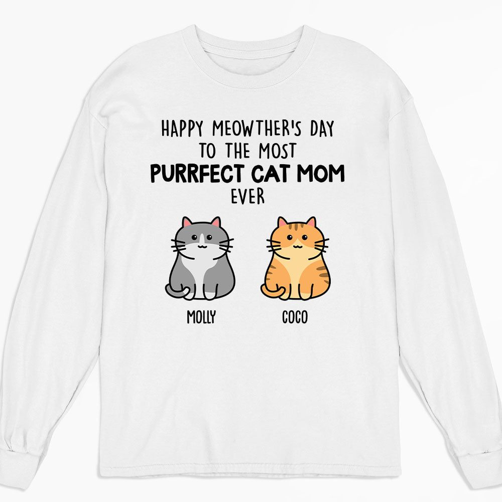 Purrfectly Personalized Custom Long Sleeve Cat Mom T-shirt