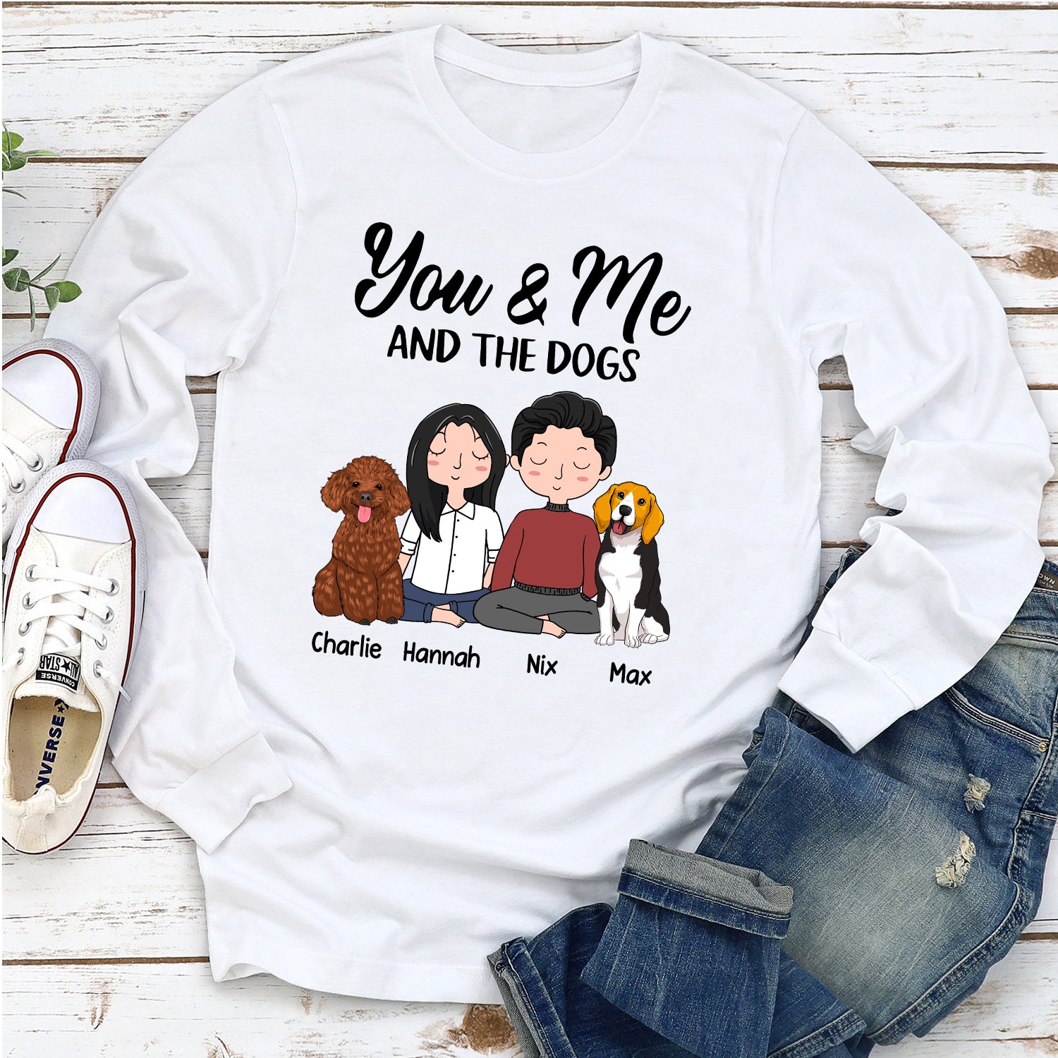 Personalized Custom Long Sleeve 'You, Me & The Dog' T-shirt for Pet Lovers
