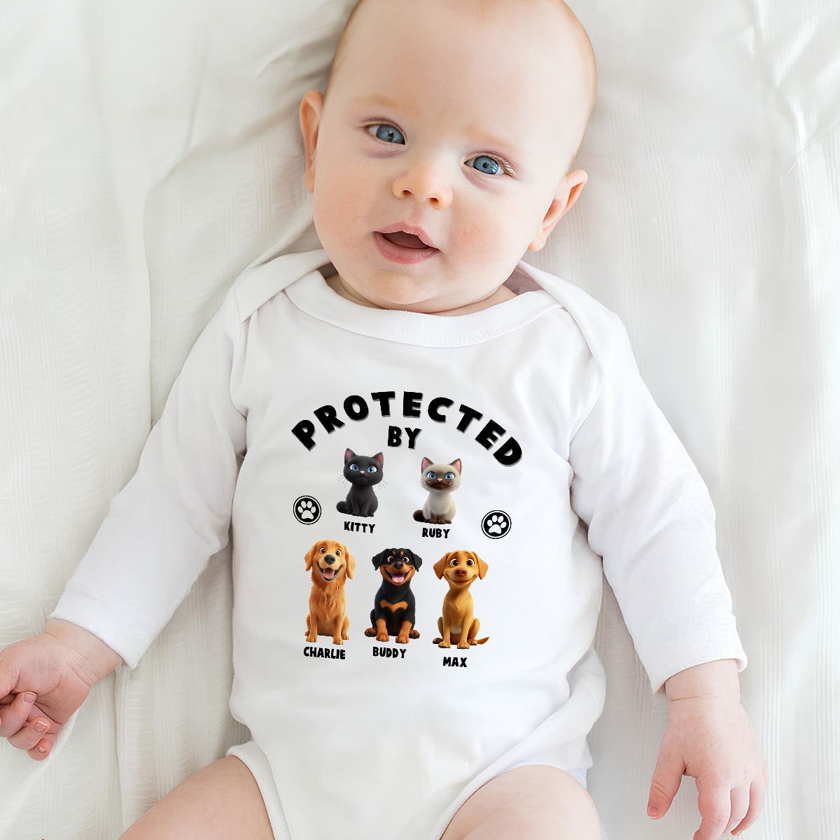 Personalized Long Sleeve Baby Onesie: Humans Protected By Pets