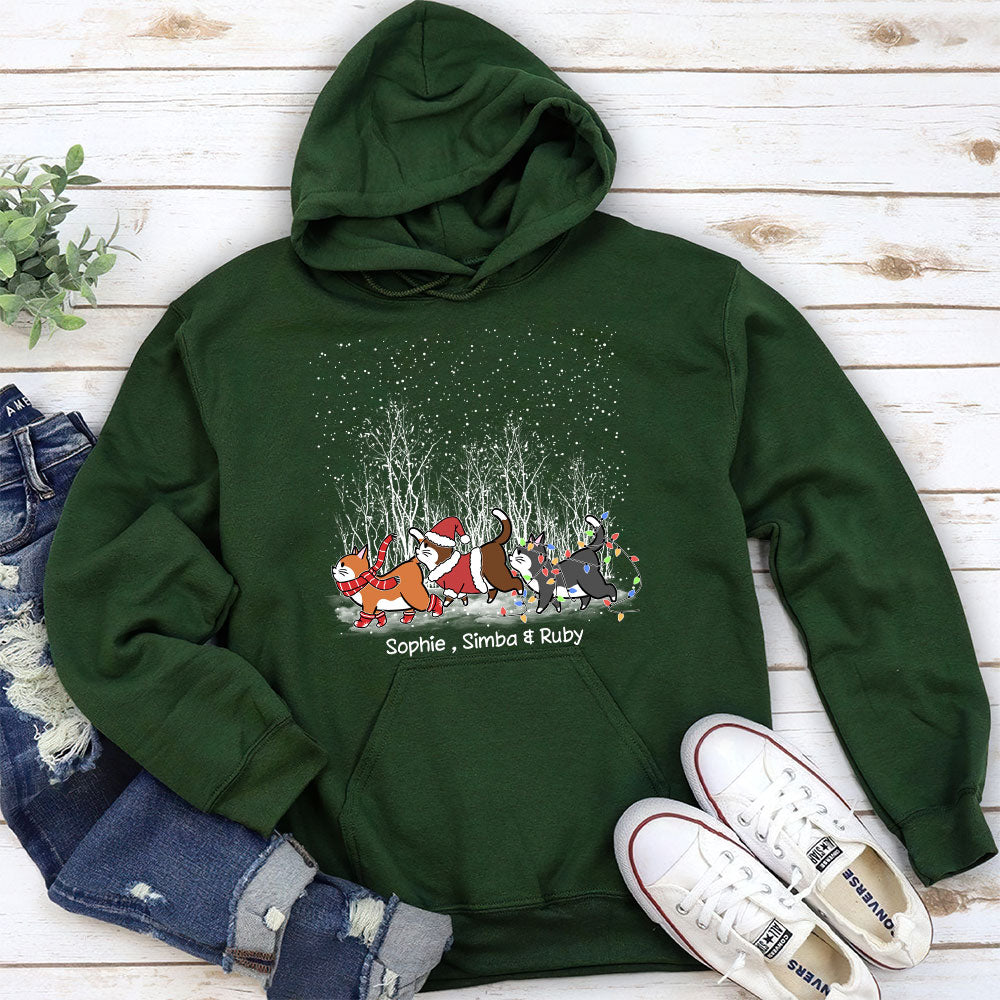 Personalized Cat Walking in Snow Custom Hoodie - Ideal Gift for Pet Lovers
