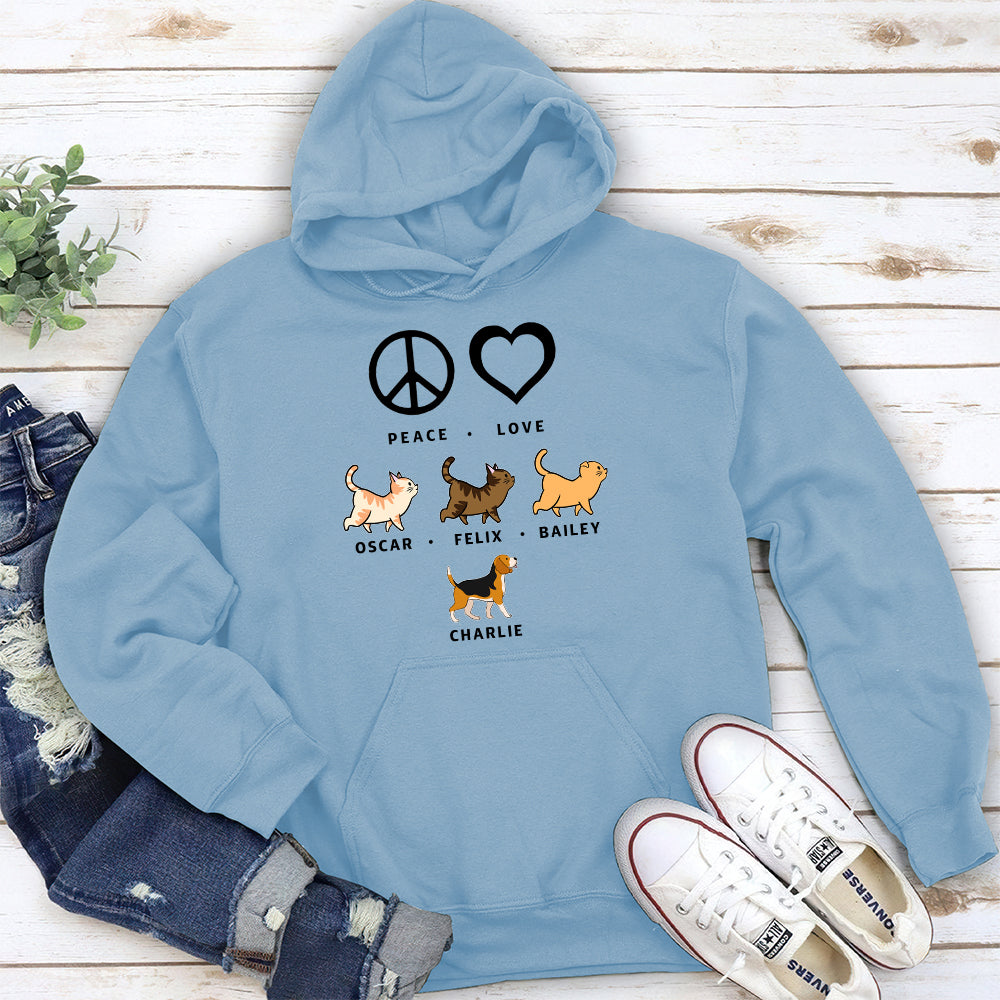 Personalized Peace Love Pet Pattern Custom Hoodie - Ideal Gift for Pet Enthusiasts