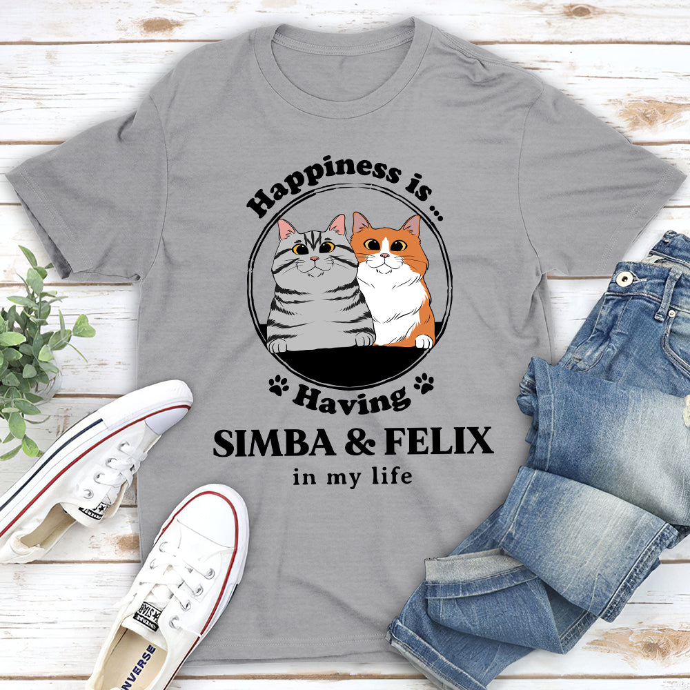 Personalized 'Happiness Is Having Cats' Unisex T-shirt - Ideal Gift for Pet Lovers
