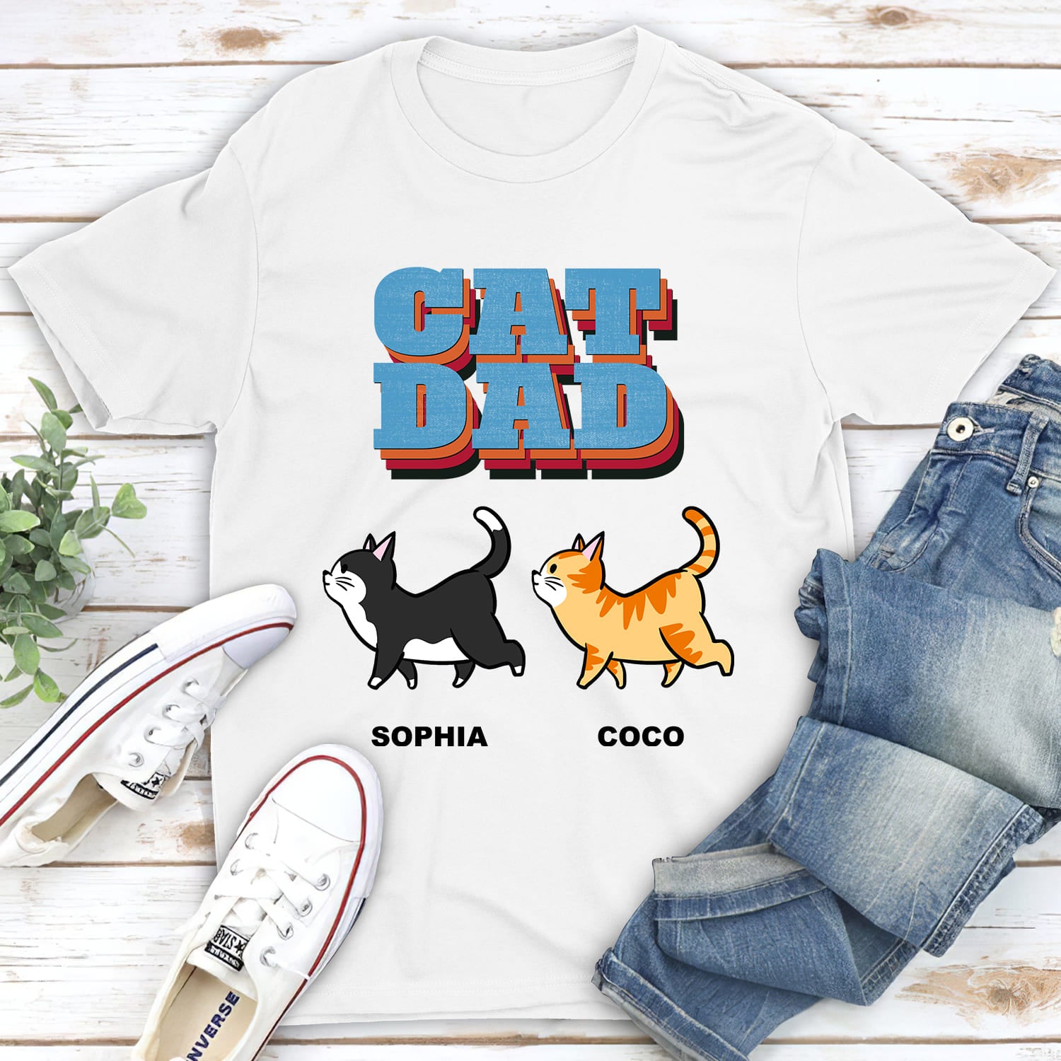 Cat Dad Retro - Customizable Unisex Personalized T - shirt for Pet Lovers
