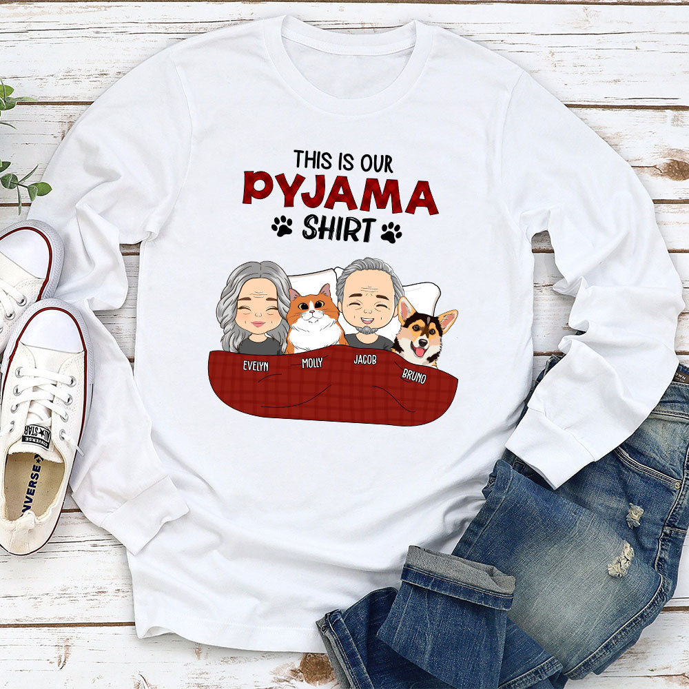 Personalized Custom Long Sleeve Couple Pyjama Shirts - Ideal Gift for Pet Lovers
