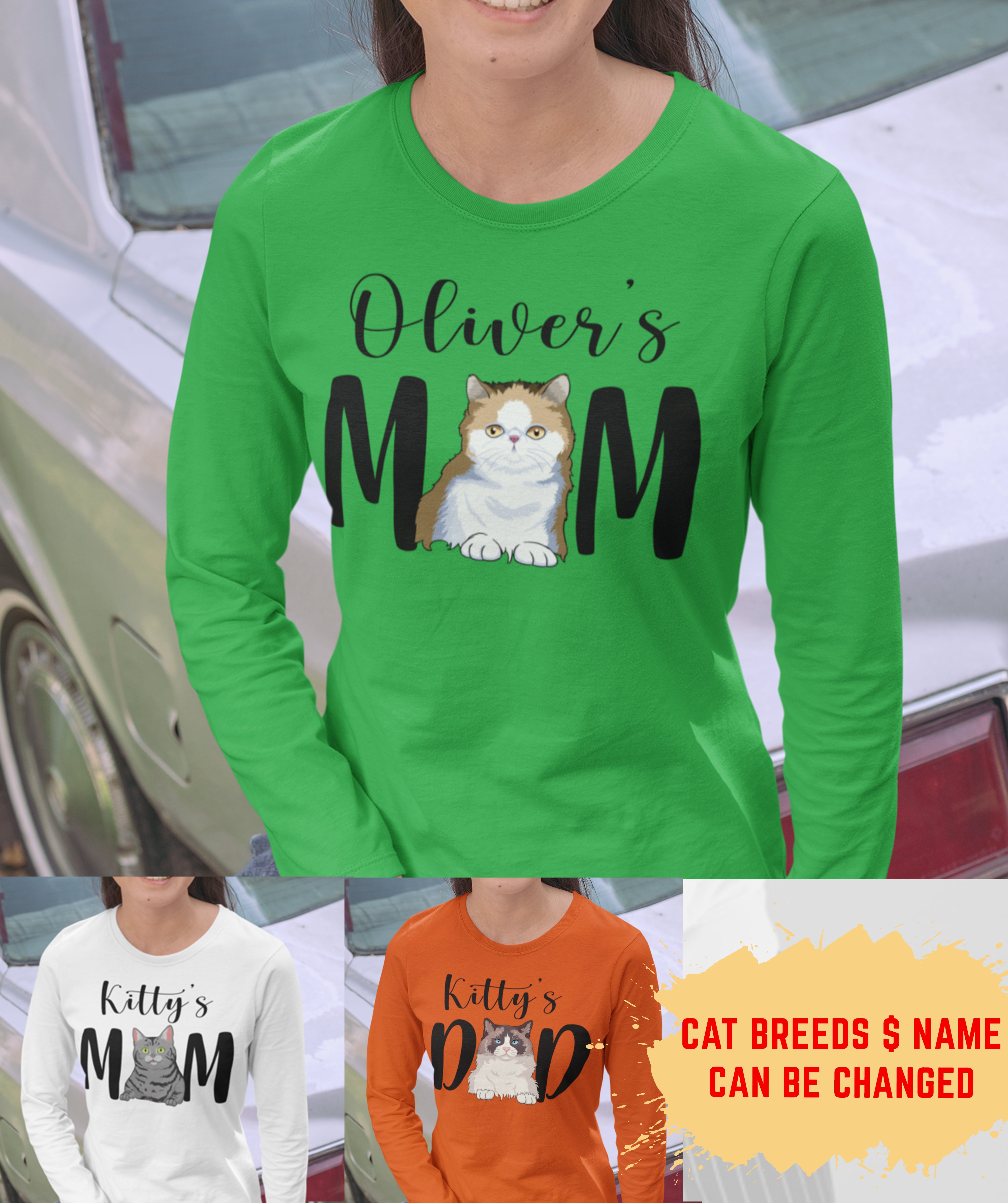 Personalized Custom Unisex Long Sleeve Cat Mom/Dad T-shirt - Ideal Gift for Pet Lovers