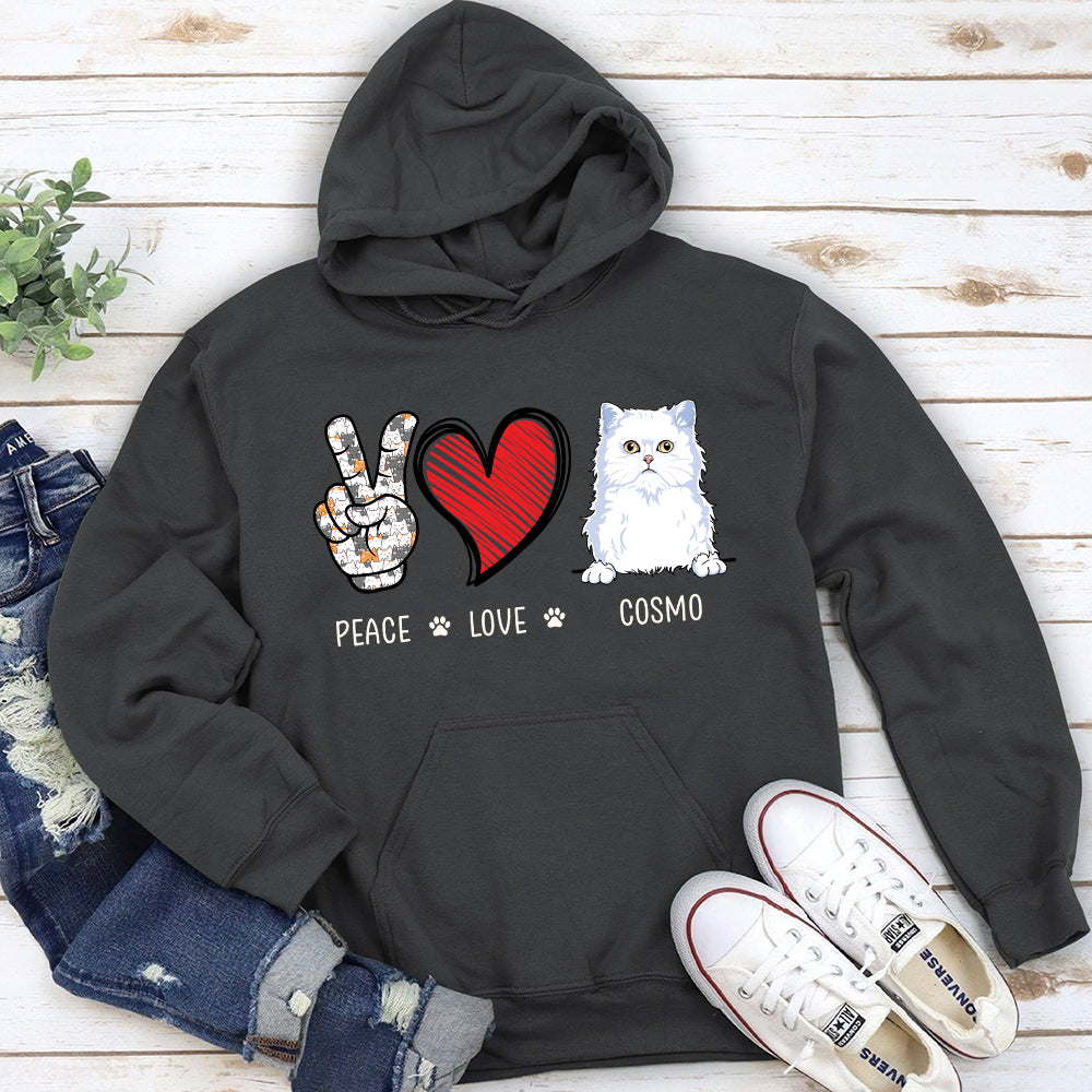 Peace Love Cat - One-of-a-Kind Personalized Custom Hoodie for Pet Lovers