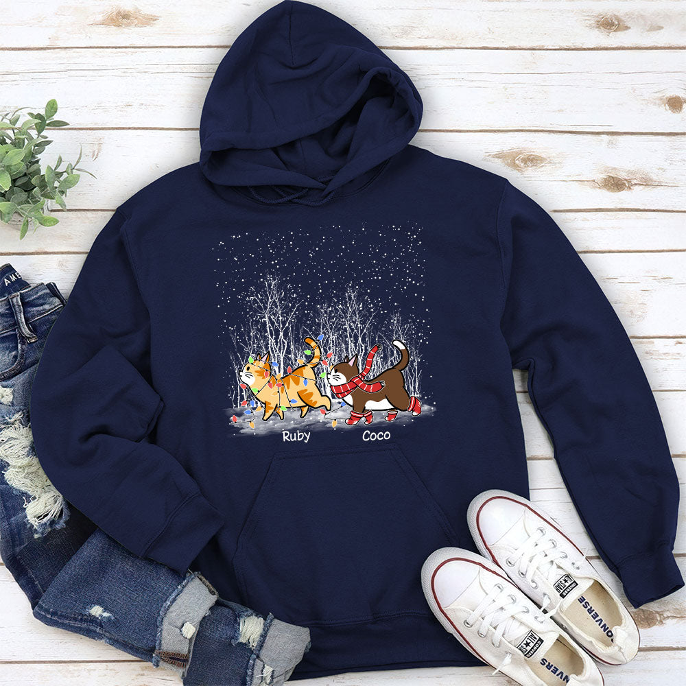 Personalized Cat Walking in Snow Custom Hoodie - Ideal Gift for Pet Lovers