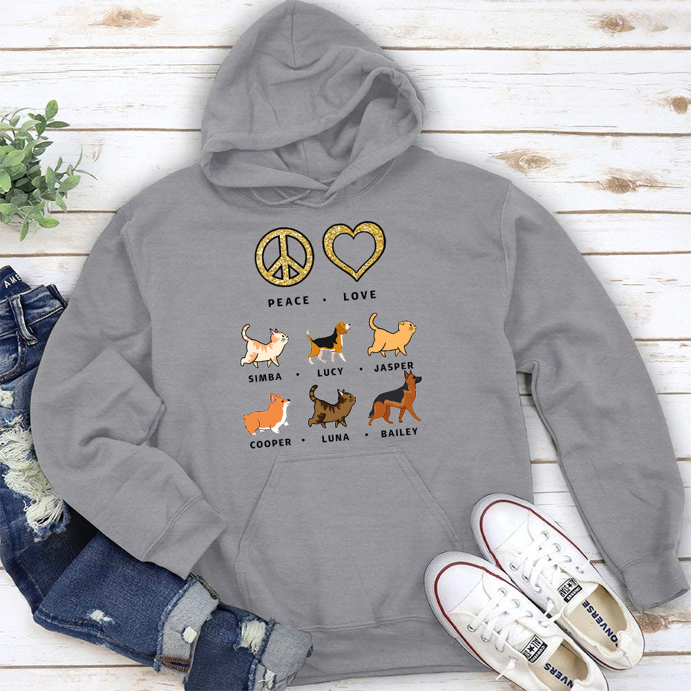 Personalized Peace Love Pet Pattern Custom Hoodie - Ideal Gift for Pet Enthusiasts