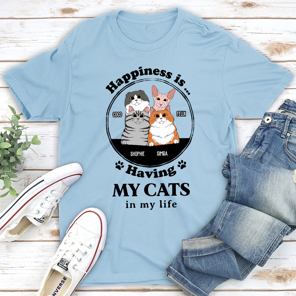 Personalized 'Happiness Is Having Cats' Unisex T-shirt - Ideal Gift for Pet Lovers