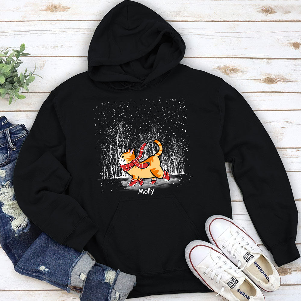 Personalized Cat Walking in Snow Custom Hoodie - Ideal Gift for Pet Lovers