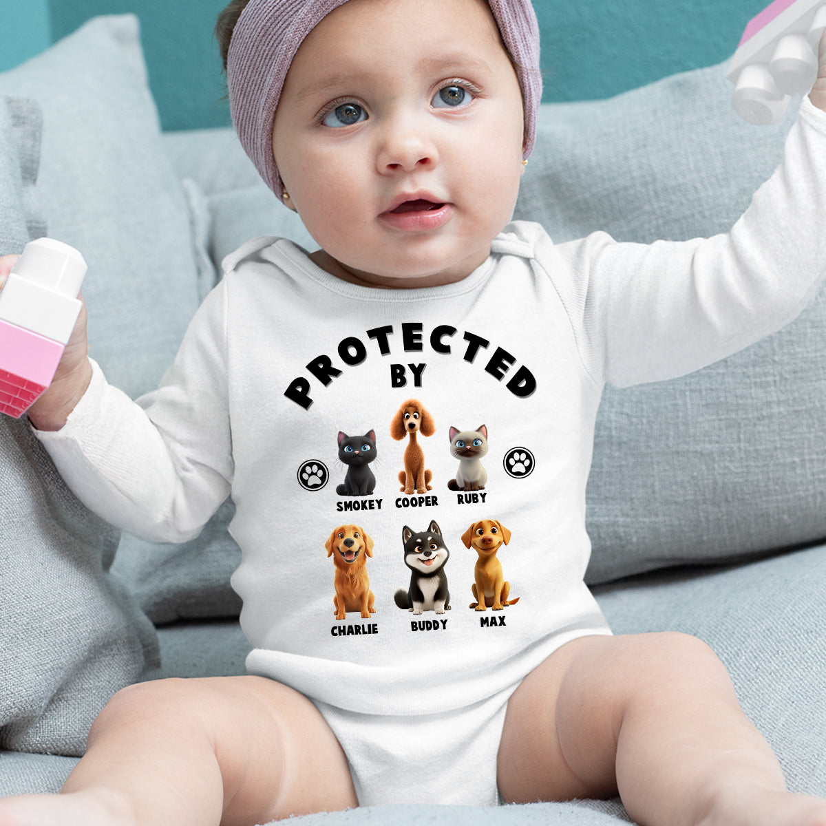 Personalized Long Sleeve Baby Onesie: Humans Protected By Pets