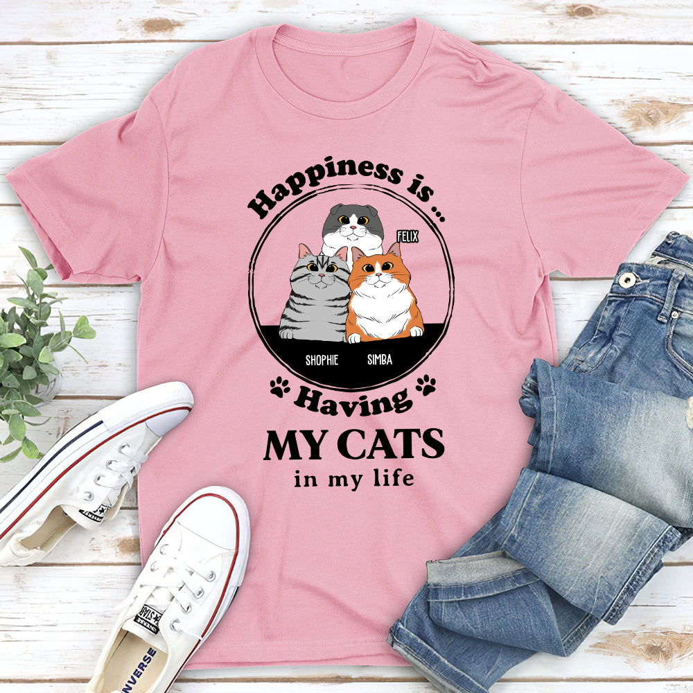 Personalized 'Happiness Is Having Cats' Unisex T-shirt - Ideal Gift for Pet Lovers