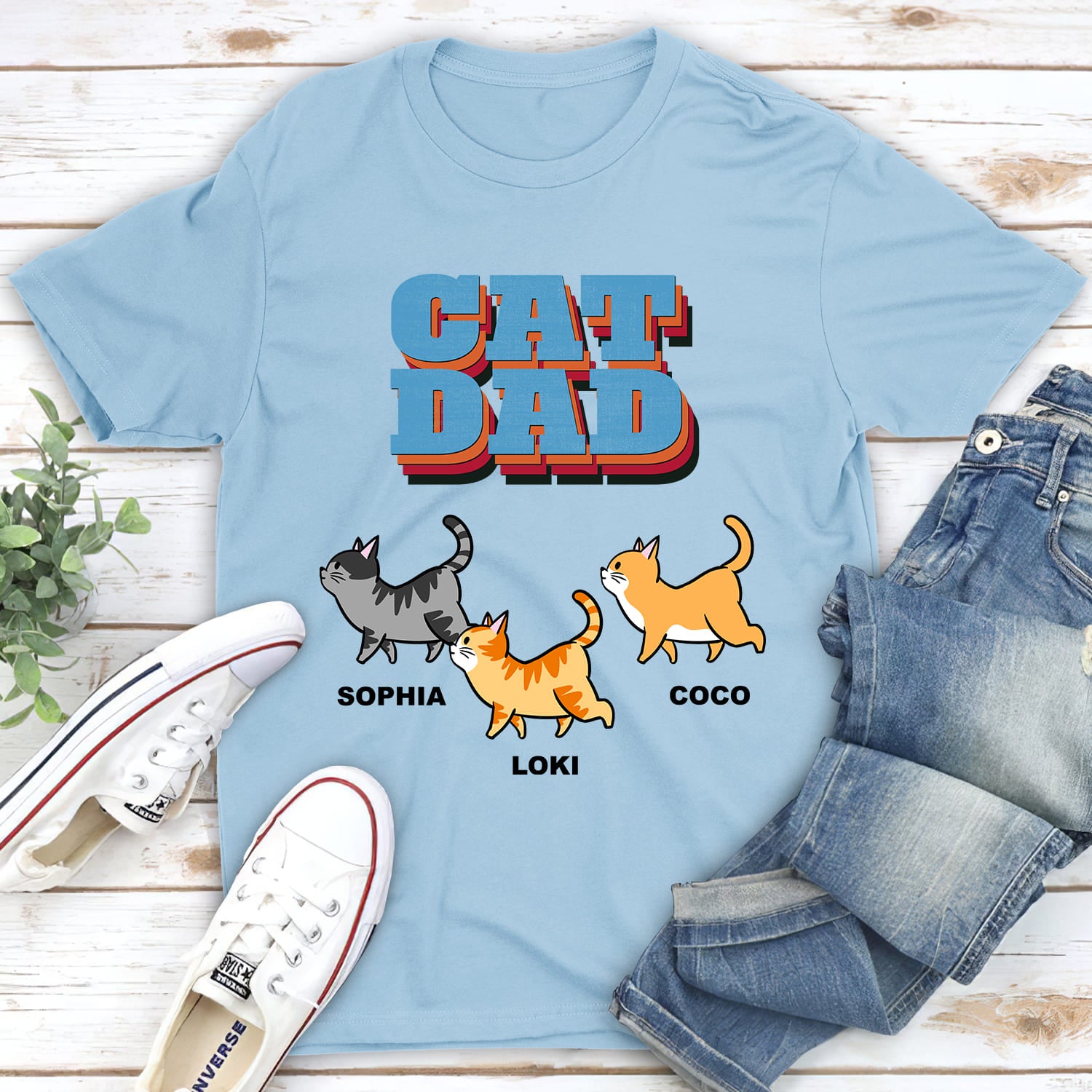 Cat Dad Retro - Customizable Unisex Personalized T - shirt for Pet Lovers