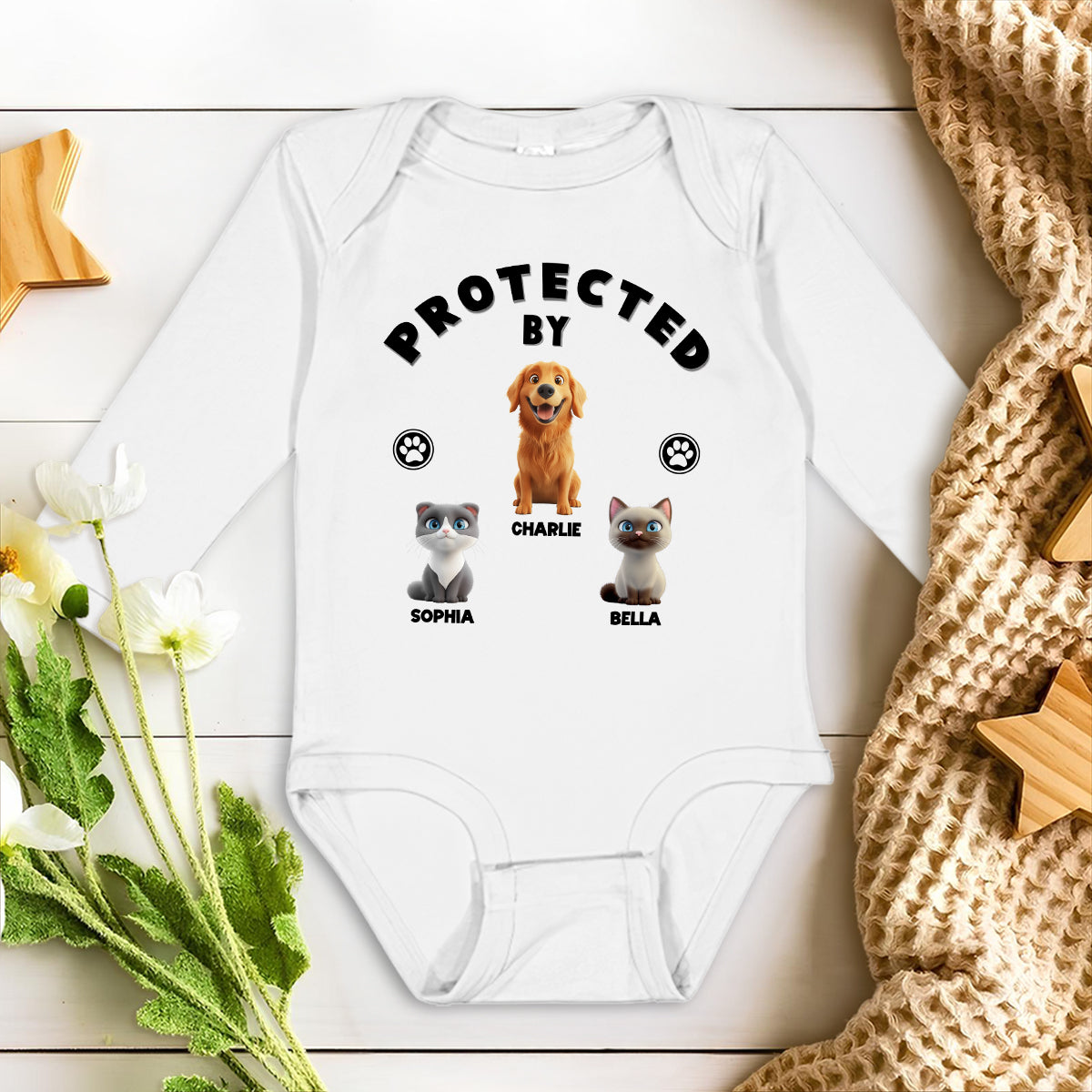 Personalized Long Sleeve Baby Onesie: Humans Protected By Pets