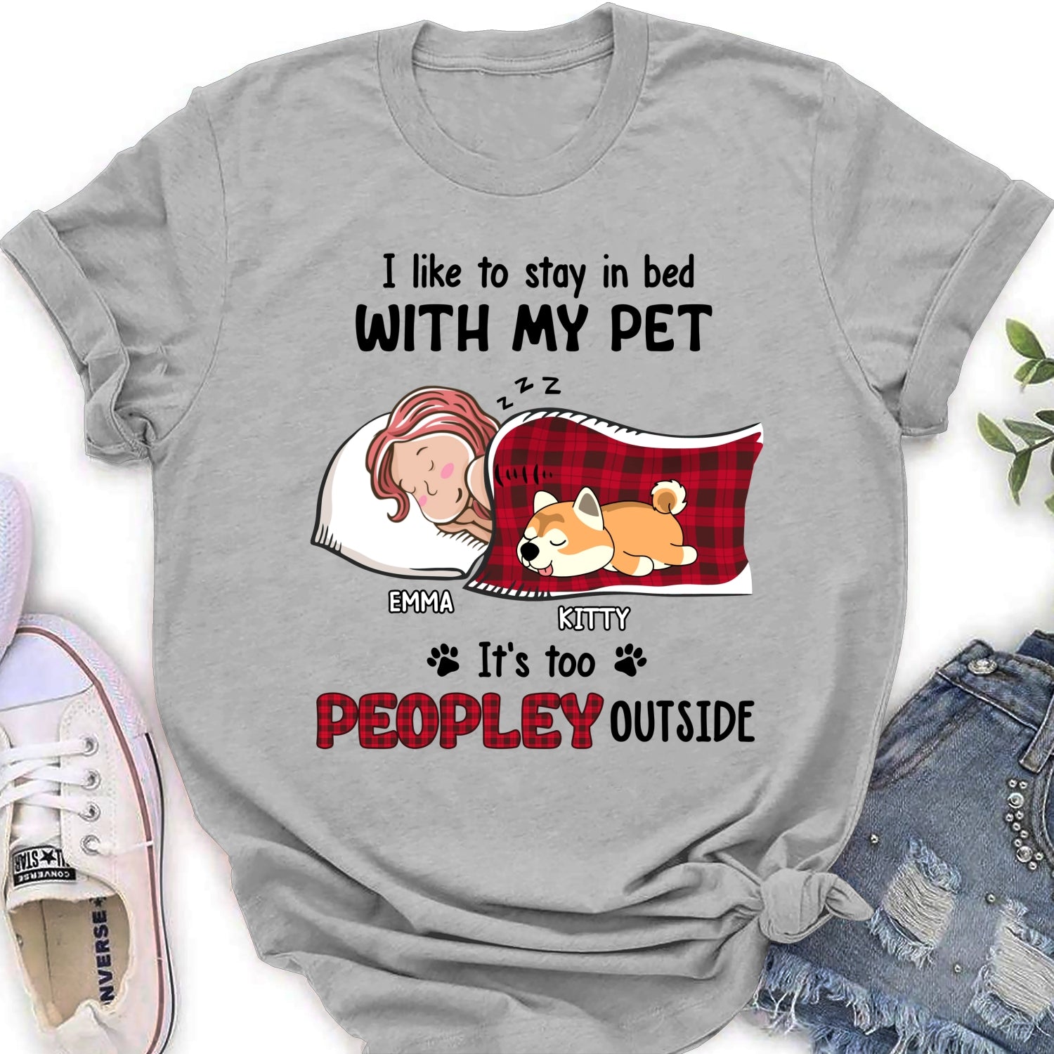 Customizable Personalized Women's T-shirt for Pet Lovers Who Love to Stay in Bed